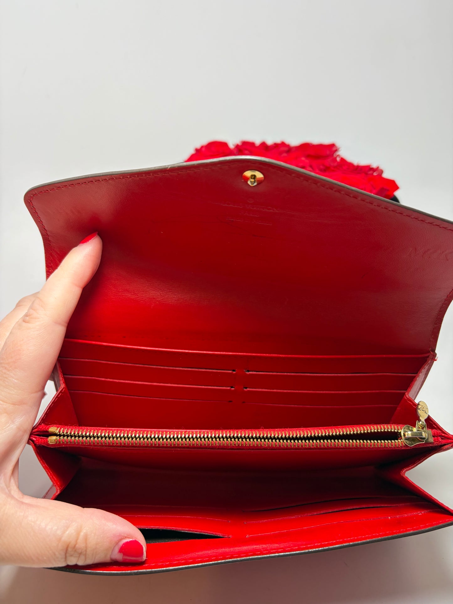 Louis Vuitton Cherry Red Vernis Leather Sarah Wallet