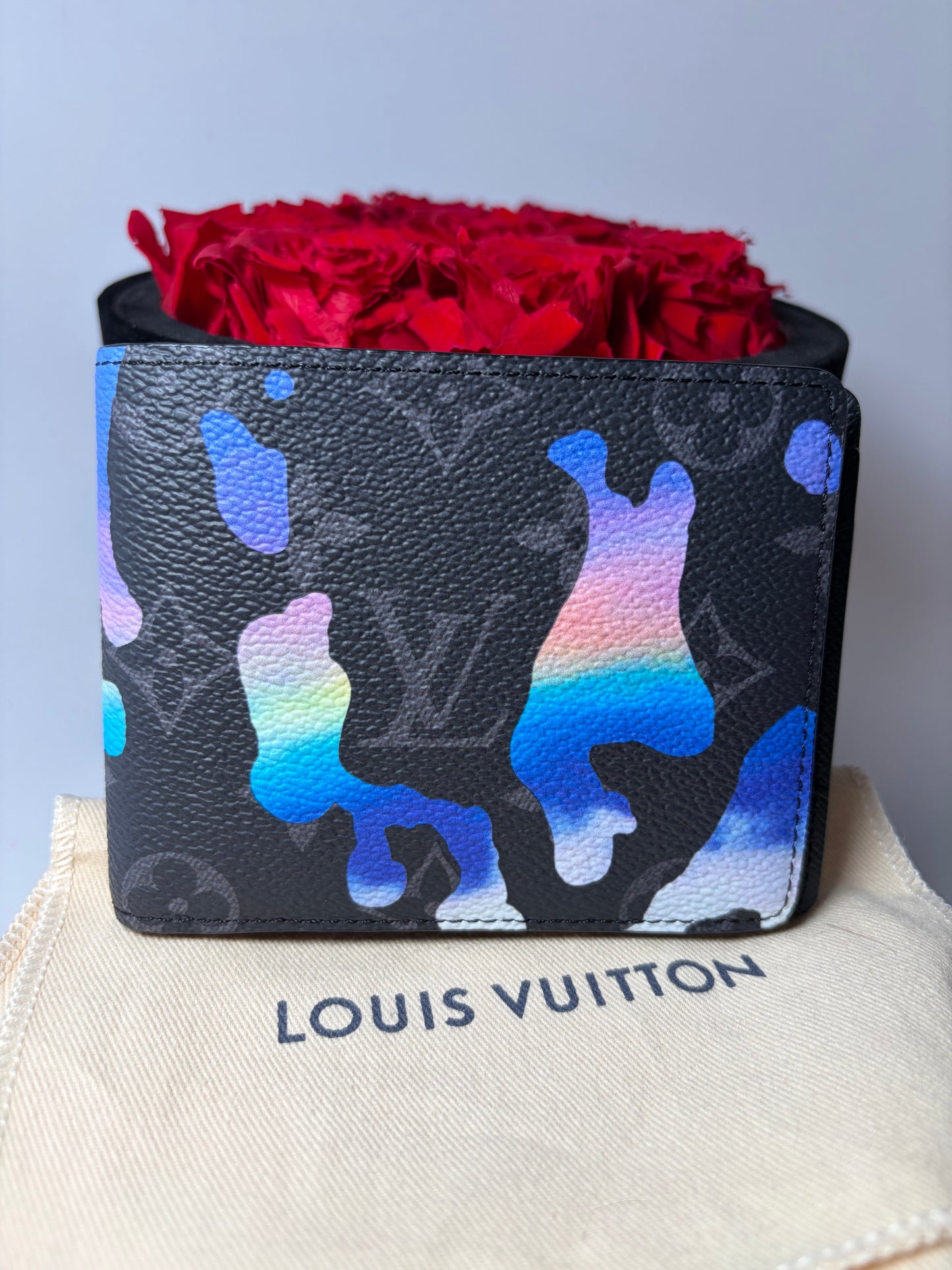 Louis Vuitton Sunrise Monogram Eclipse Bifold Wallet Full Set with Box, Dust Bag & COA- Like New