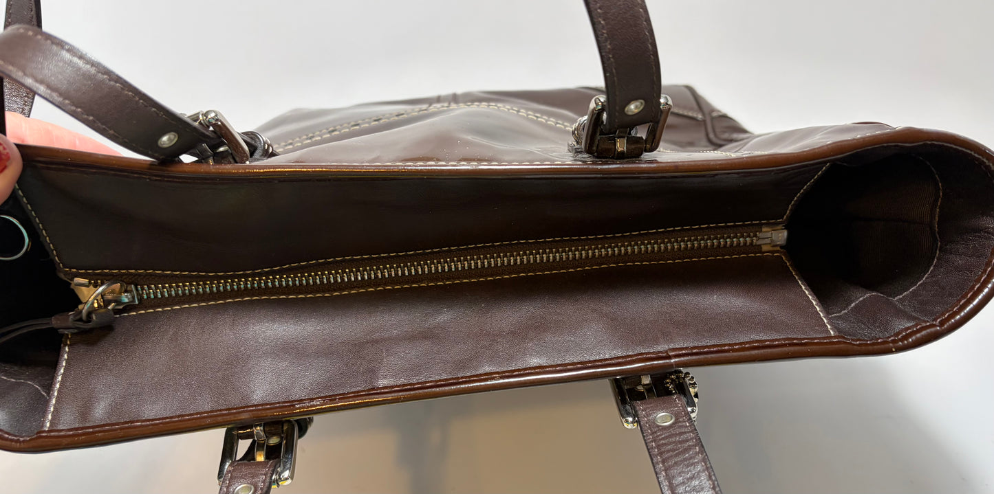 Coach Patent Leather Shoulder Bag/Tote in Chocolate Brown