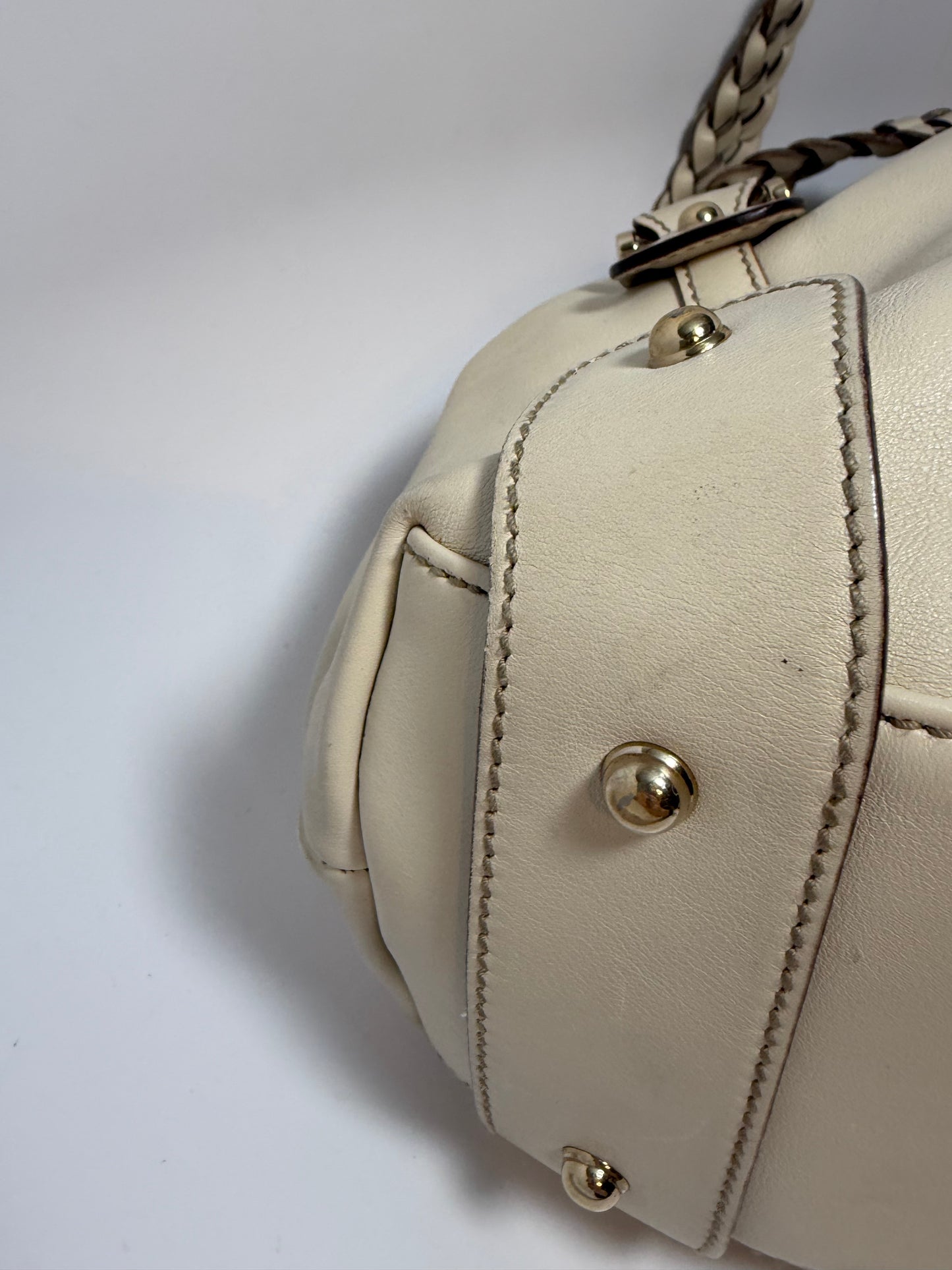 Gucci Pelham Shoulder Bag Ivory Leather w/Braided Handle