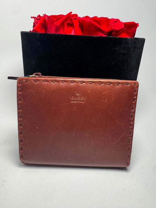 Gucci Vintage Brown Leather Western Style Wallet Bifold