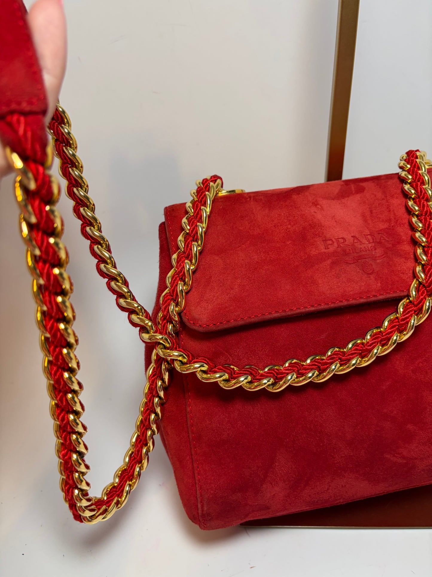 Prada Red Suede Chain Shoulder Bag