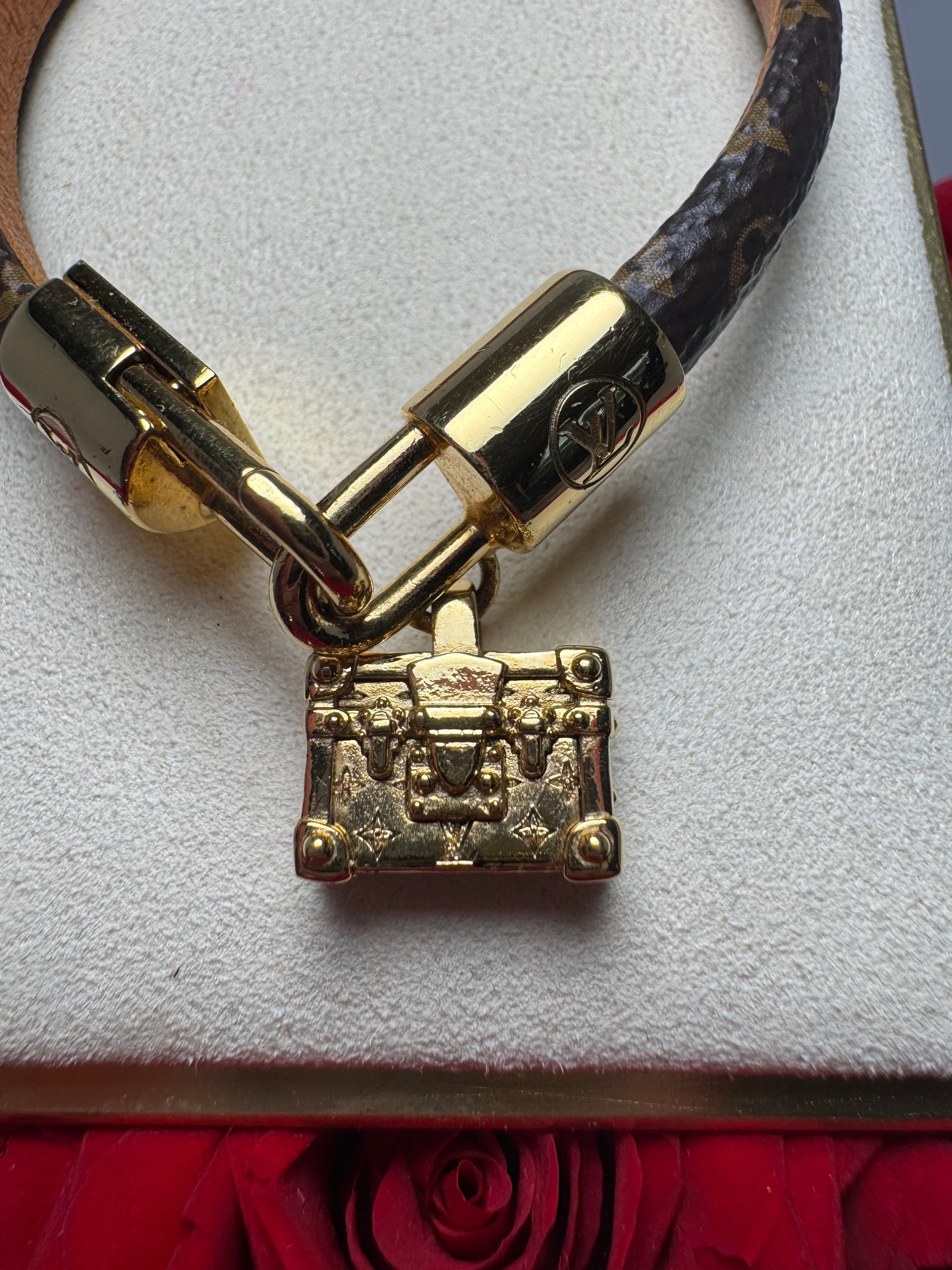 Louis Vuitton Petite Malle Trunk Bracelet Gold & Monogram w/Certificate of Authenticity