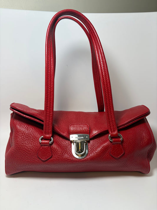 Prada Vitello Easy Rosso Red Leather East West Shoulder Bag