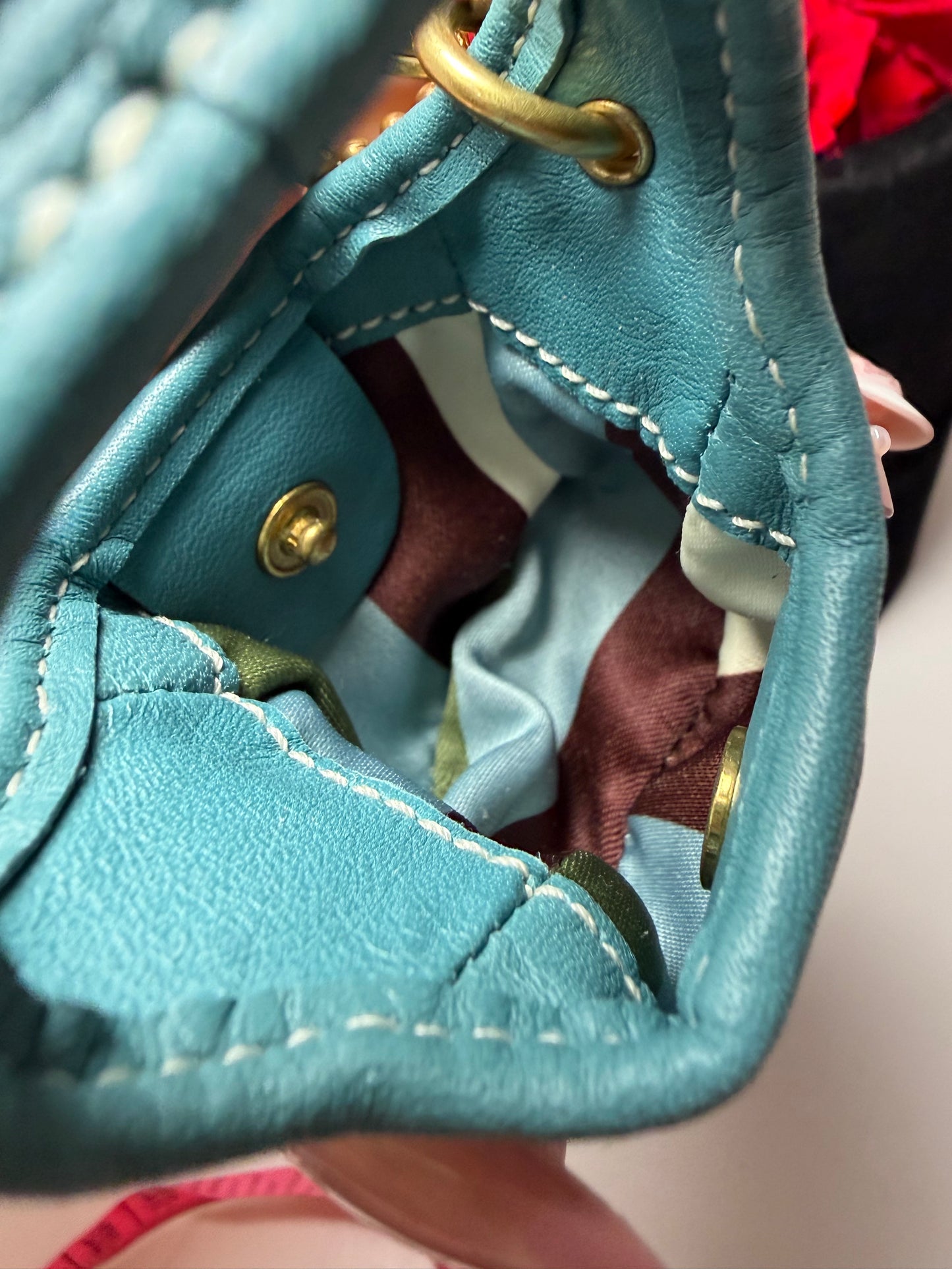 Vintage Coach Mini Hobo Ergo Key Ring/Bag Charm Blue Leather Mini Bag