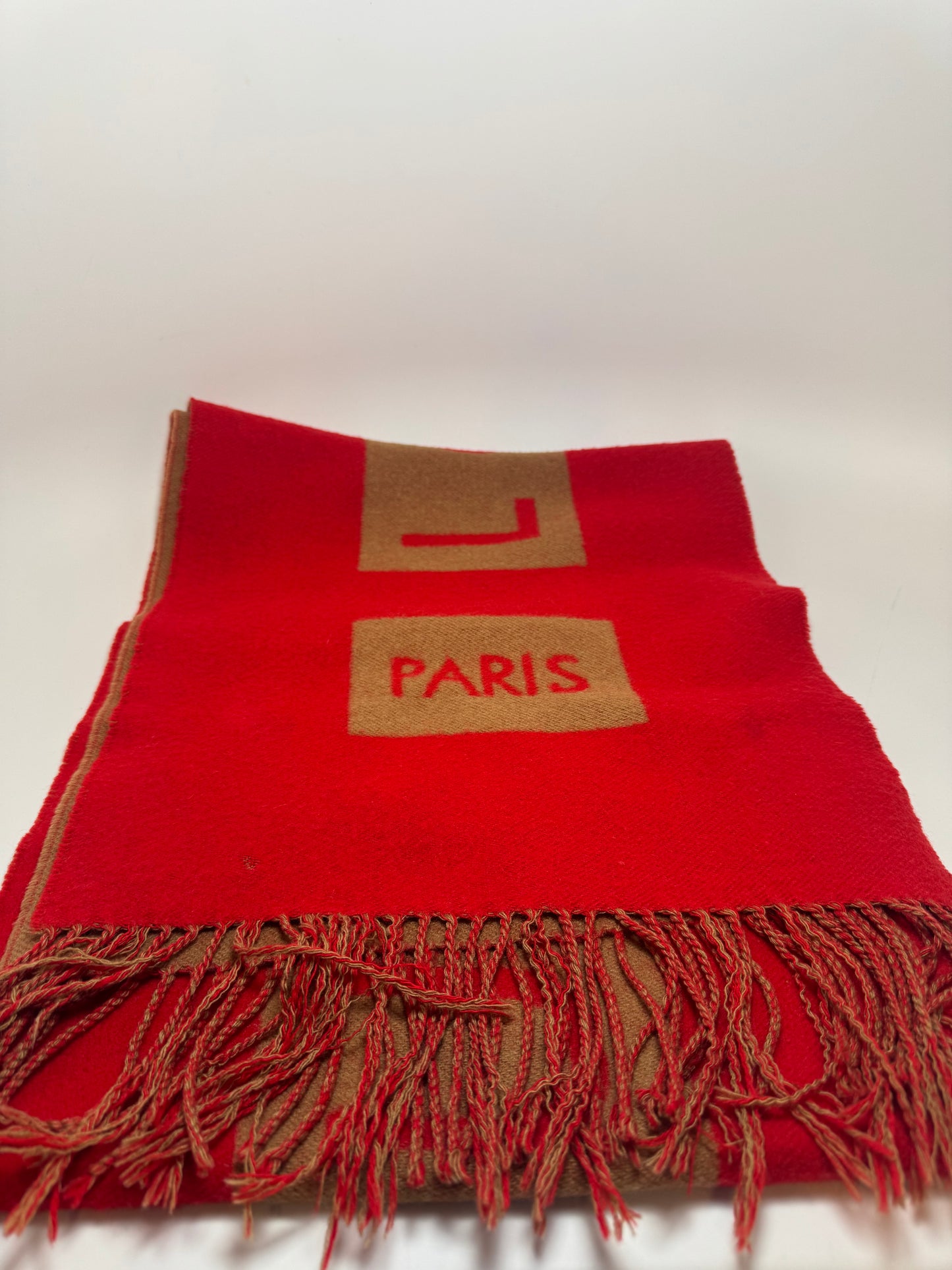 Louis Vuitton Red & Camel Double-Sided 100% Cashmere Winter Scarf Luxury Fashion