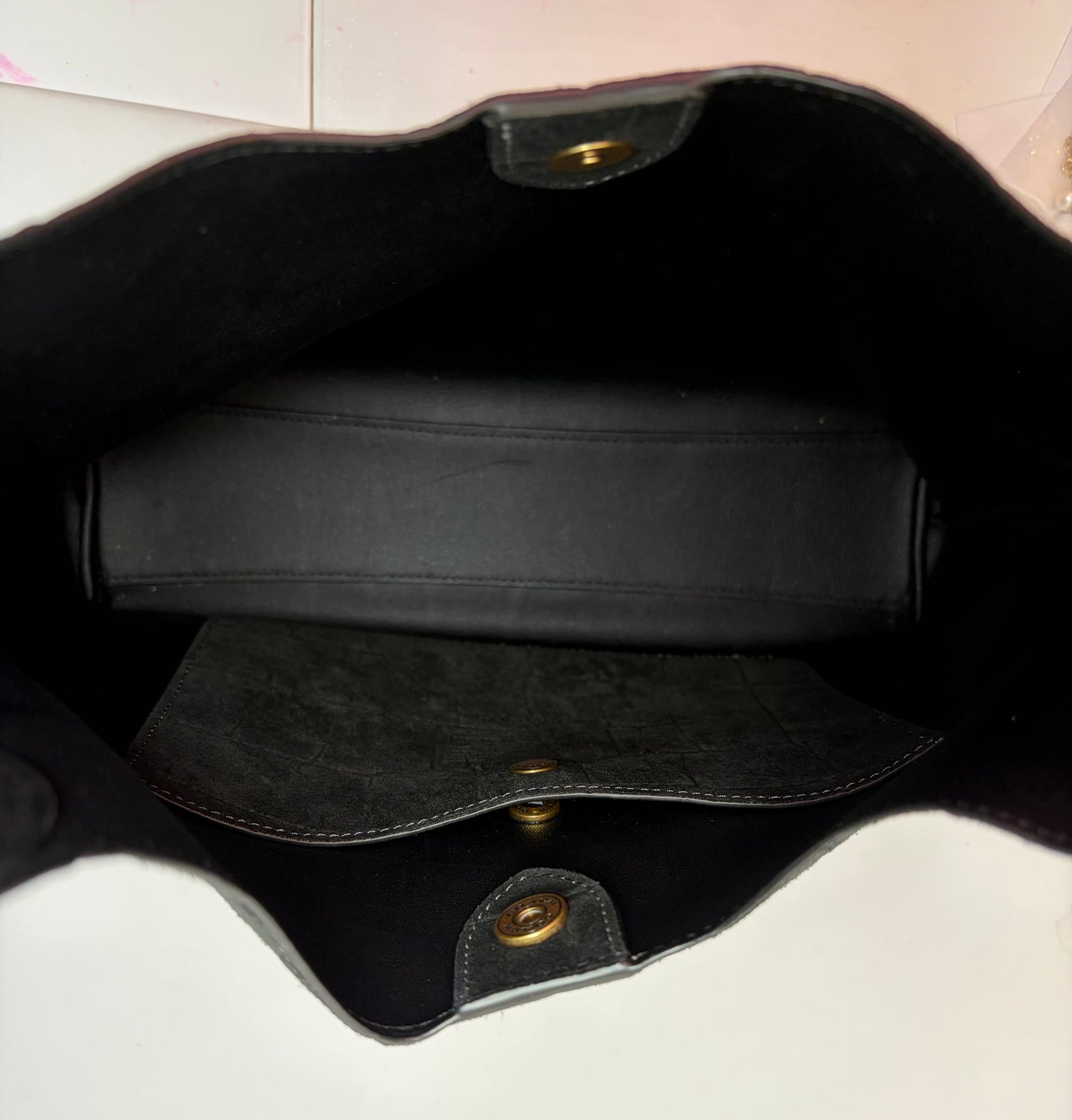Coach Brooklyn 28 Black Suede Croc Embossed Shoulder Bag