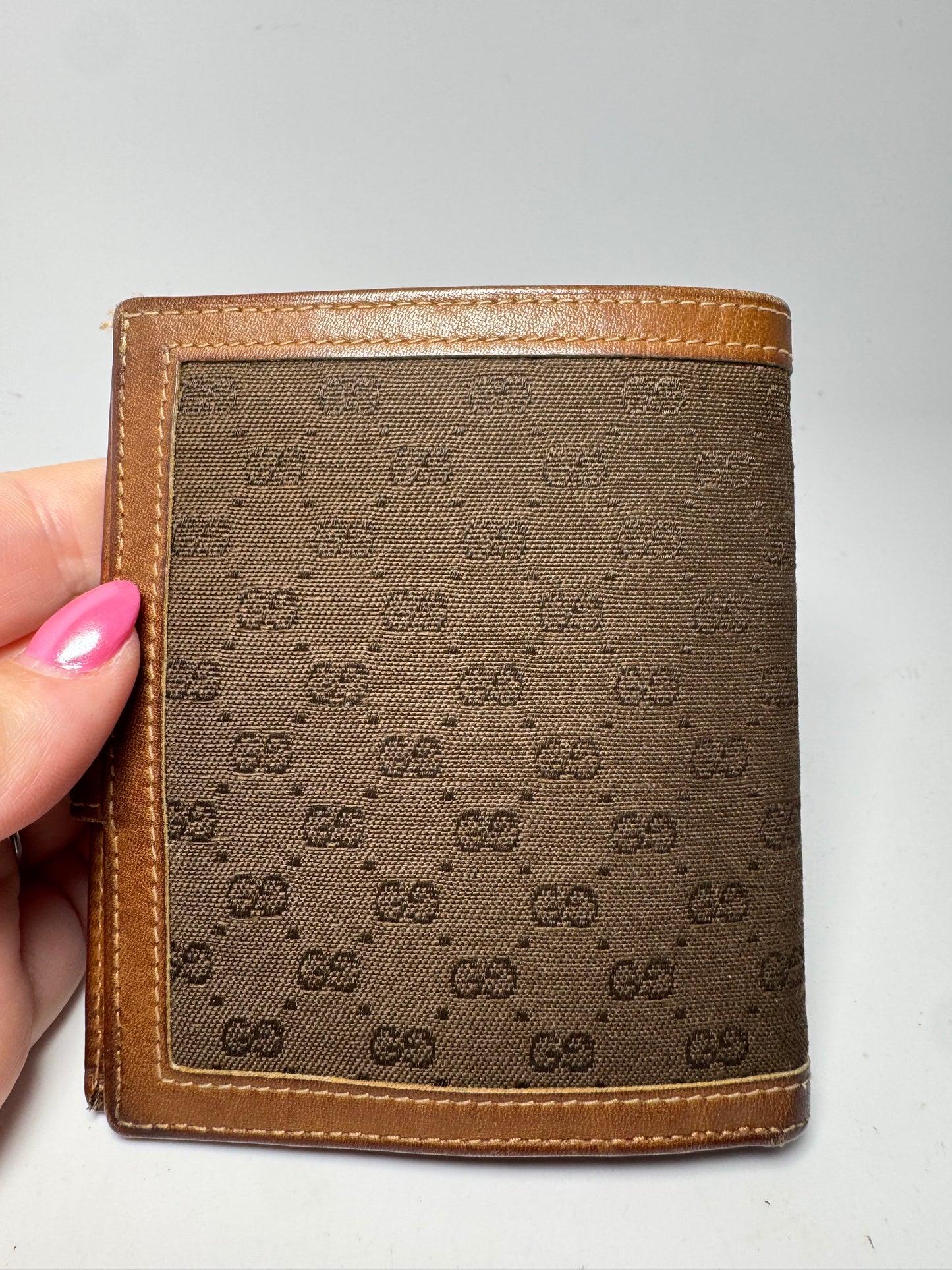 Gucci Vintage Web Canvas & Leather Micro G Bifold Snap Wallet Brown