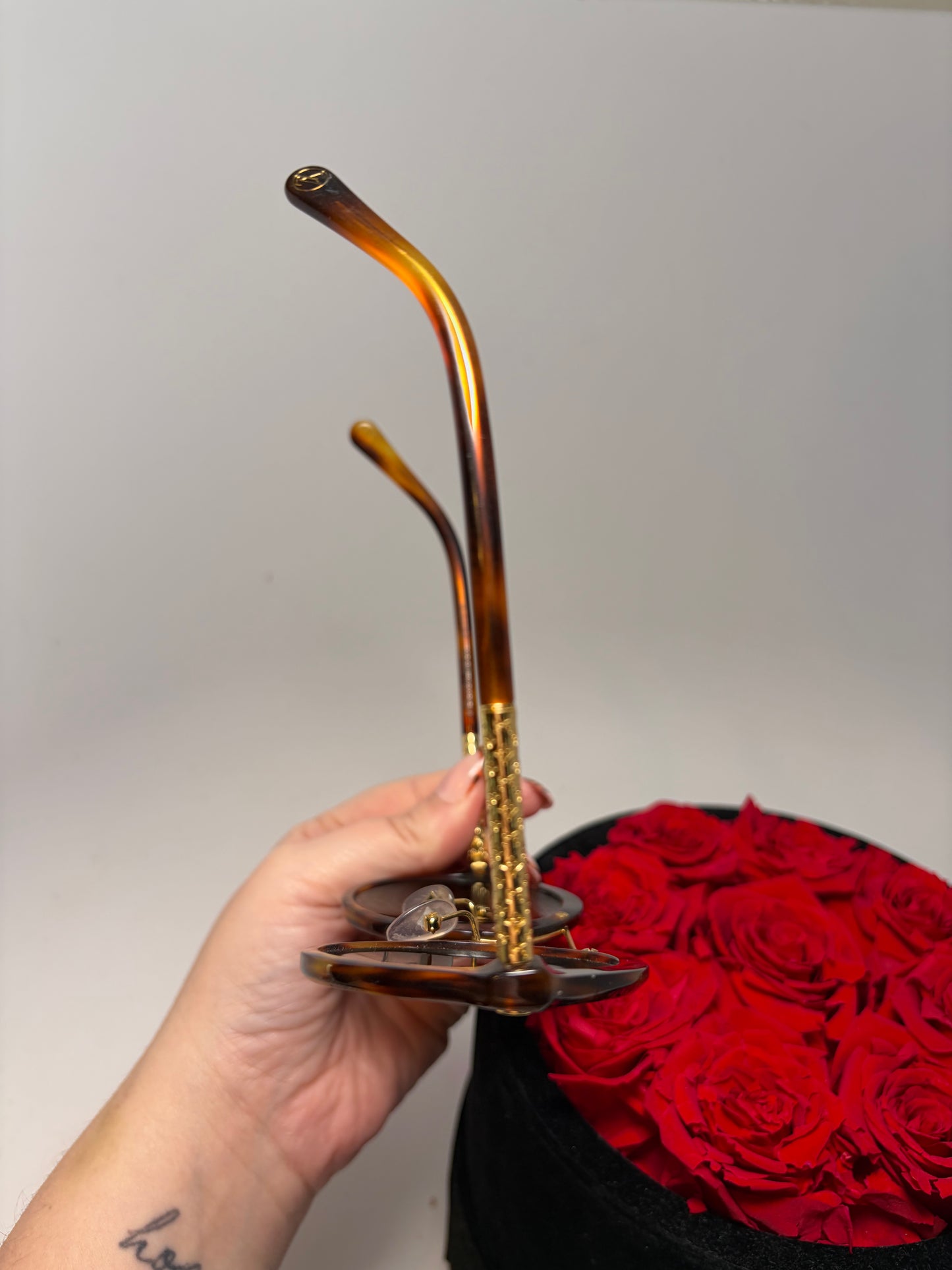 Louis Vuitton Brown Tortoise Round Sunglasses with Gold Monogram Details