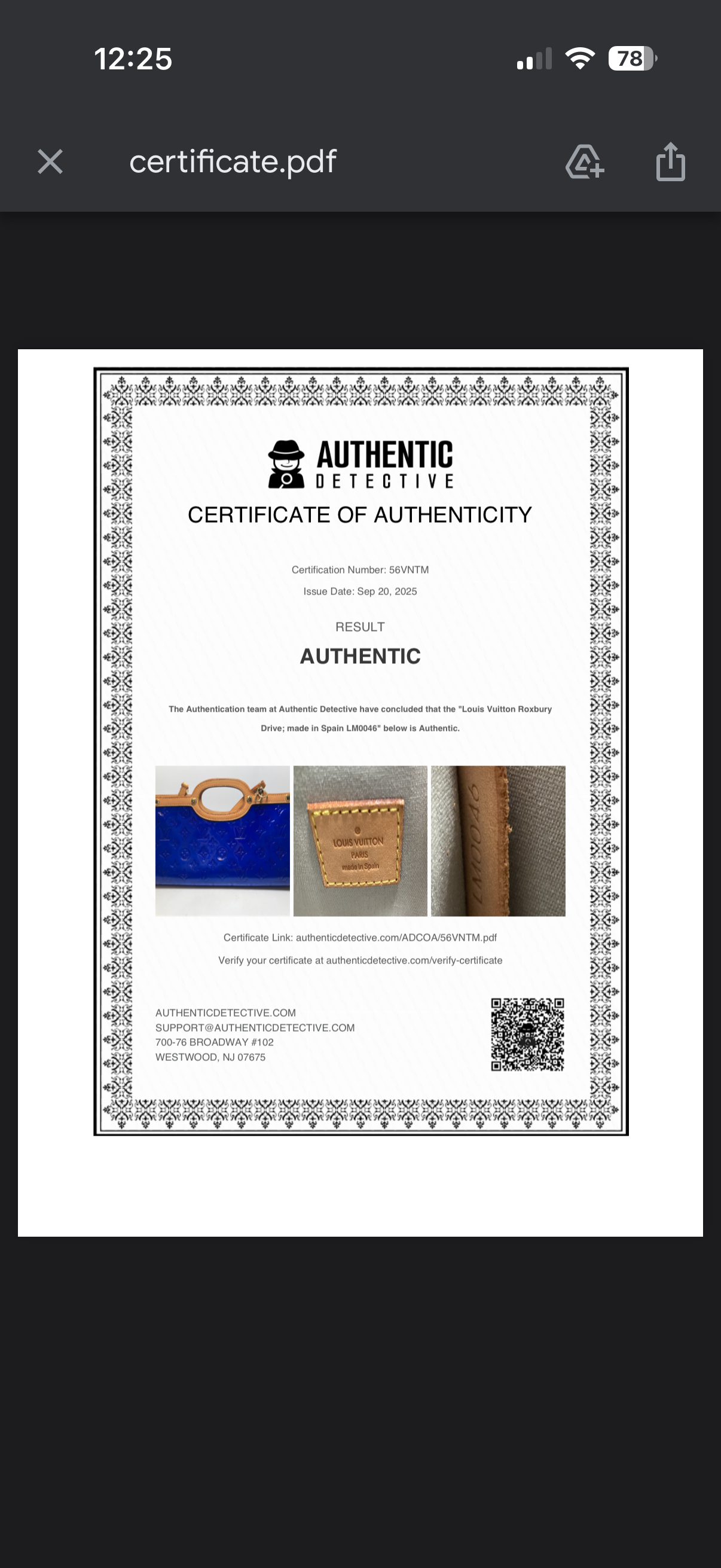 Louis Vuitton Roxbury Drive Cobalt Blue Vernis Leather w/Shoulder Strap