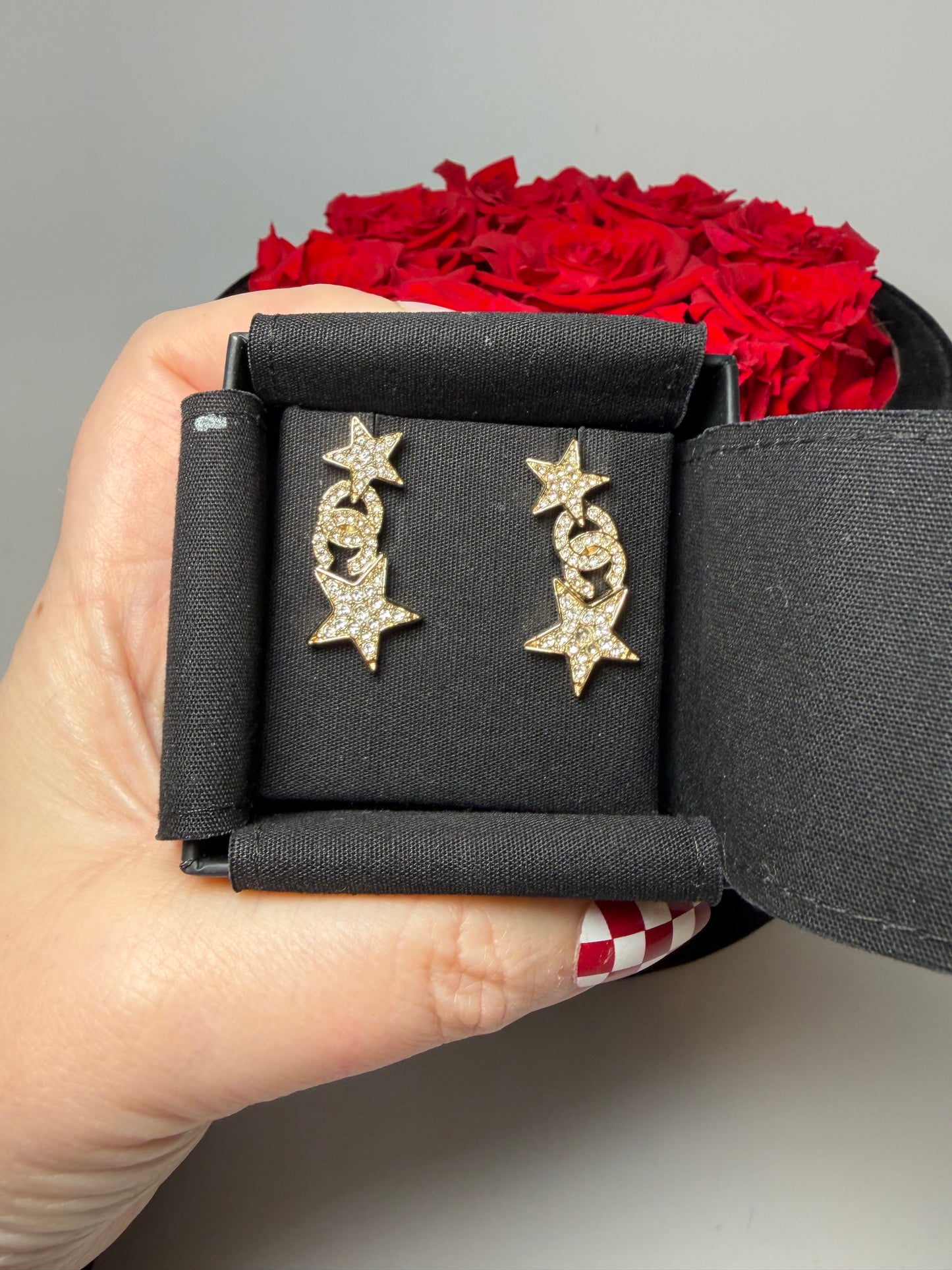 Chanel CC Gold Double Star Earrings