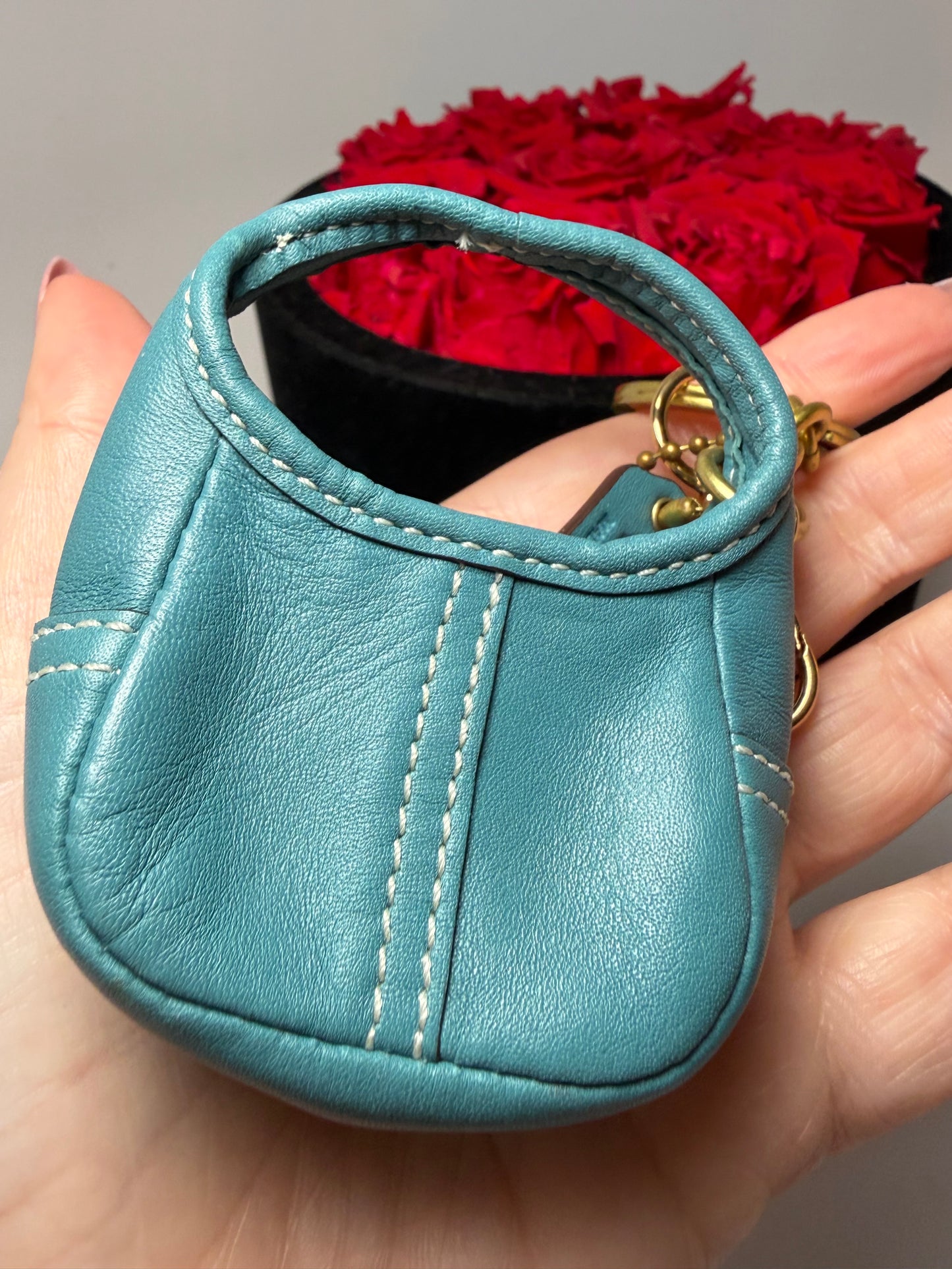 Vintage Coach Mini Hobo Ergo Key Ring/Bag Charm Blue Leather Mini Bag