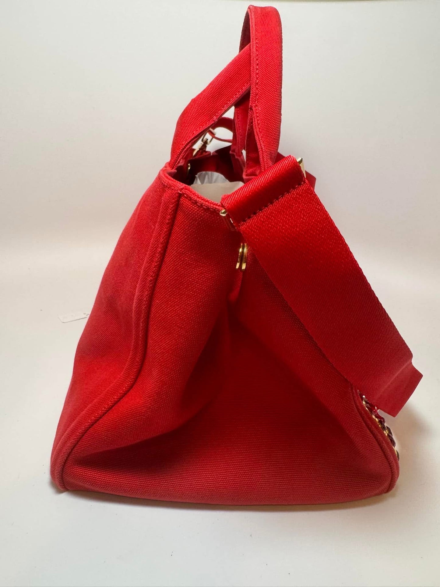 Prada Crystals Canapa Tote Large Red Rosso w/Crossbody Strap