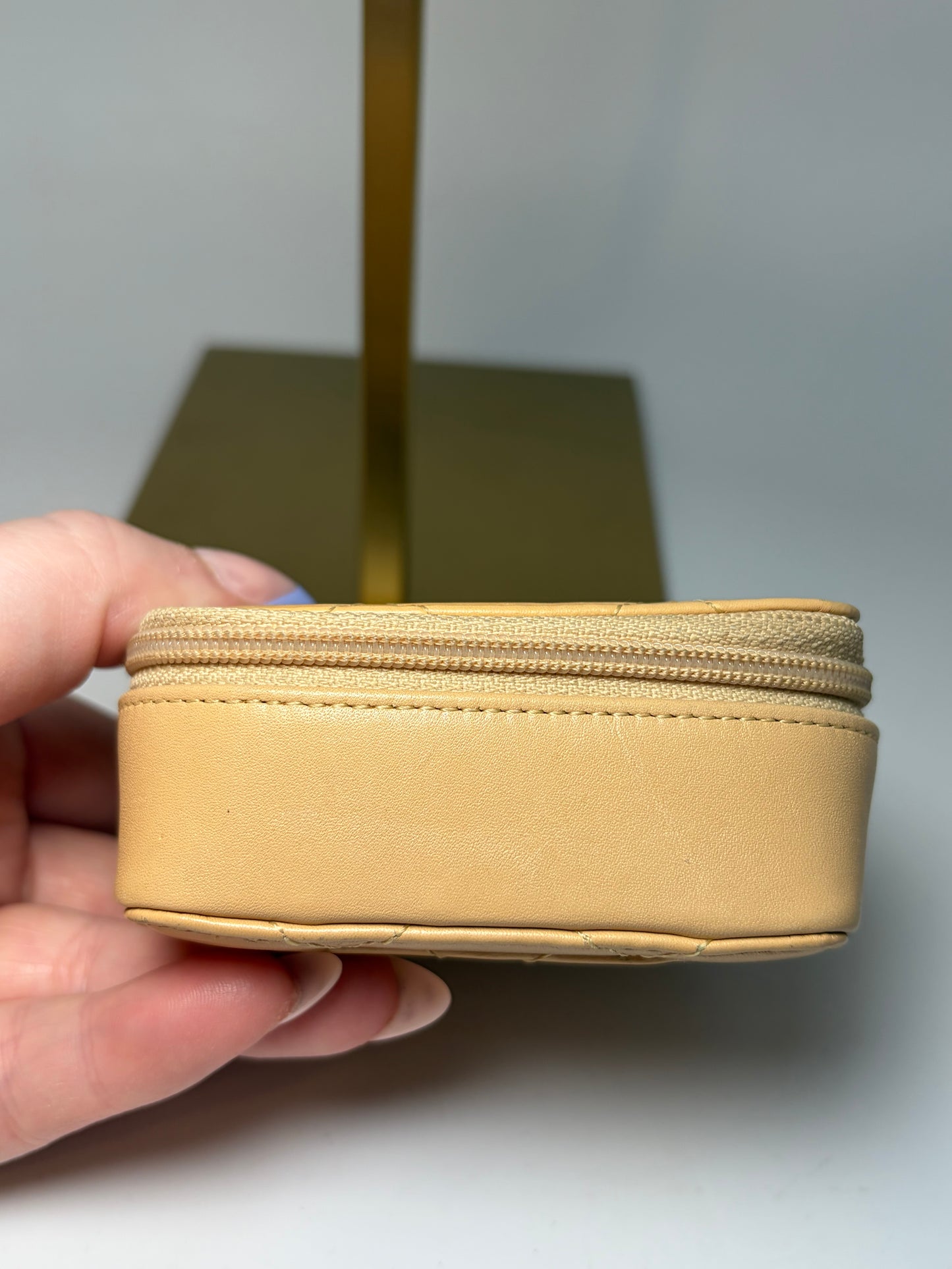 Chanel Beige Cambon Quilted Coin Purse/Mini Cosmetic Case with mirror & COA