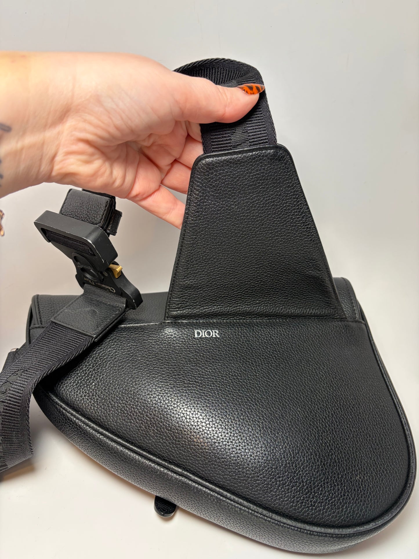 Christian Dior Black Leather Waist Bag/Crossbody Dior x Shawn Stussy Saddle Bag with Graffiti Logo Unisex