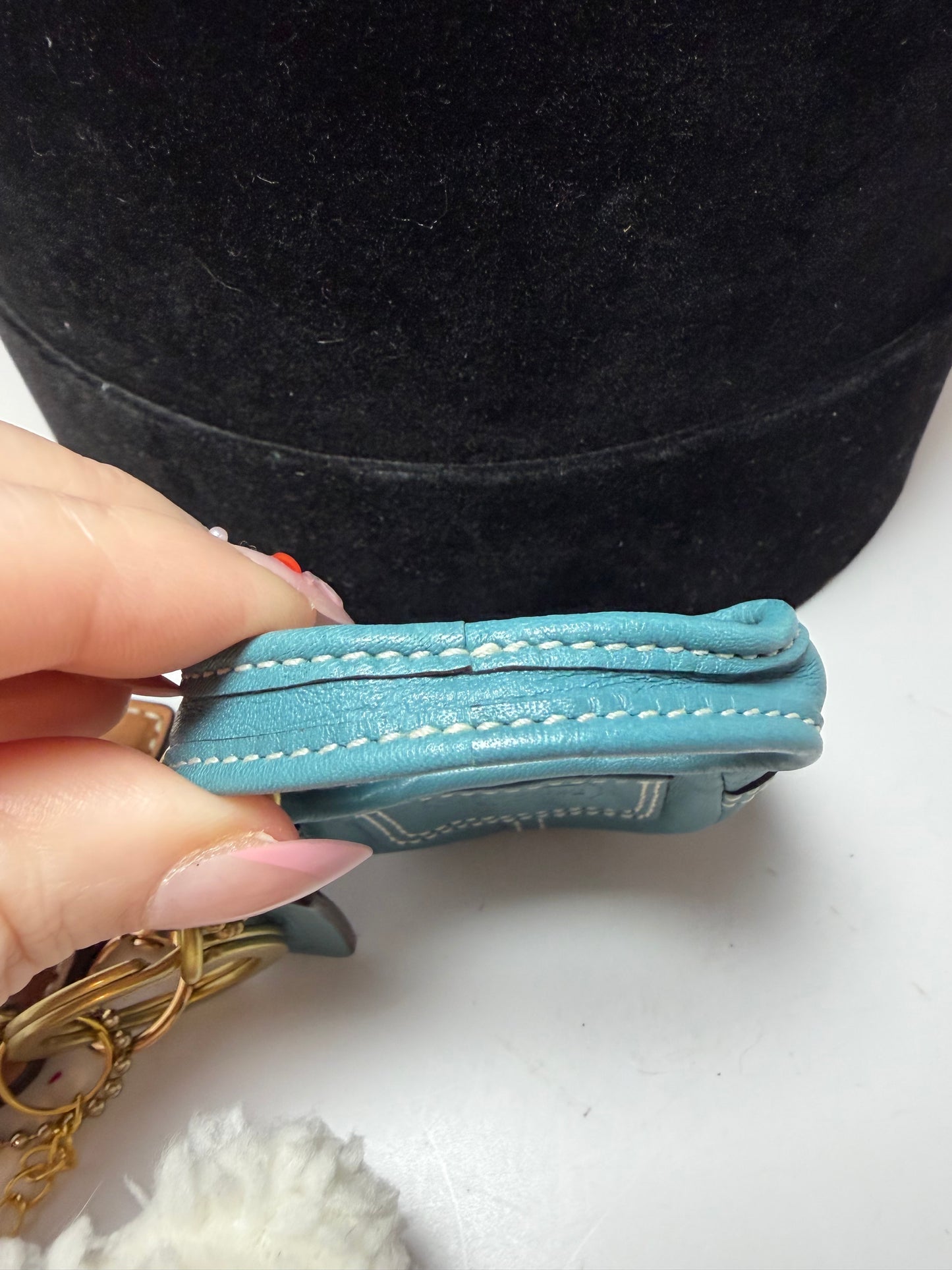 Vintage Coach Mini Hobo Ergo Key Ring/Bag Charm Blue Leather Mini Bag