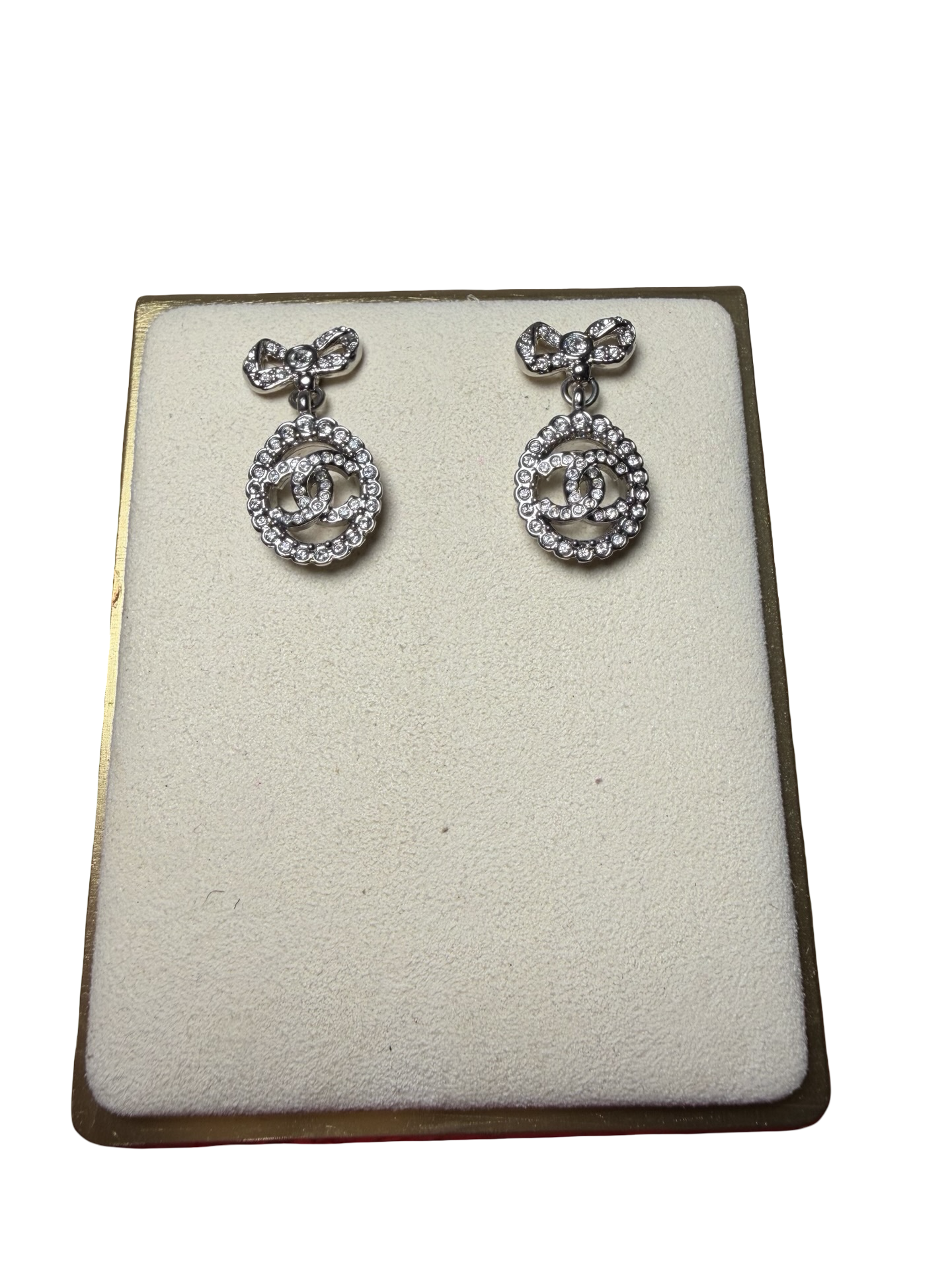 Chanel Coco Mark Ribbon Motif Crystal Post Earrings