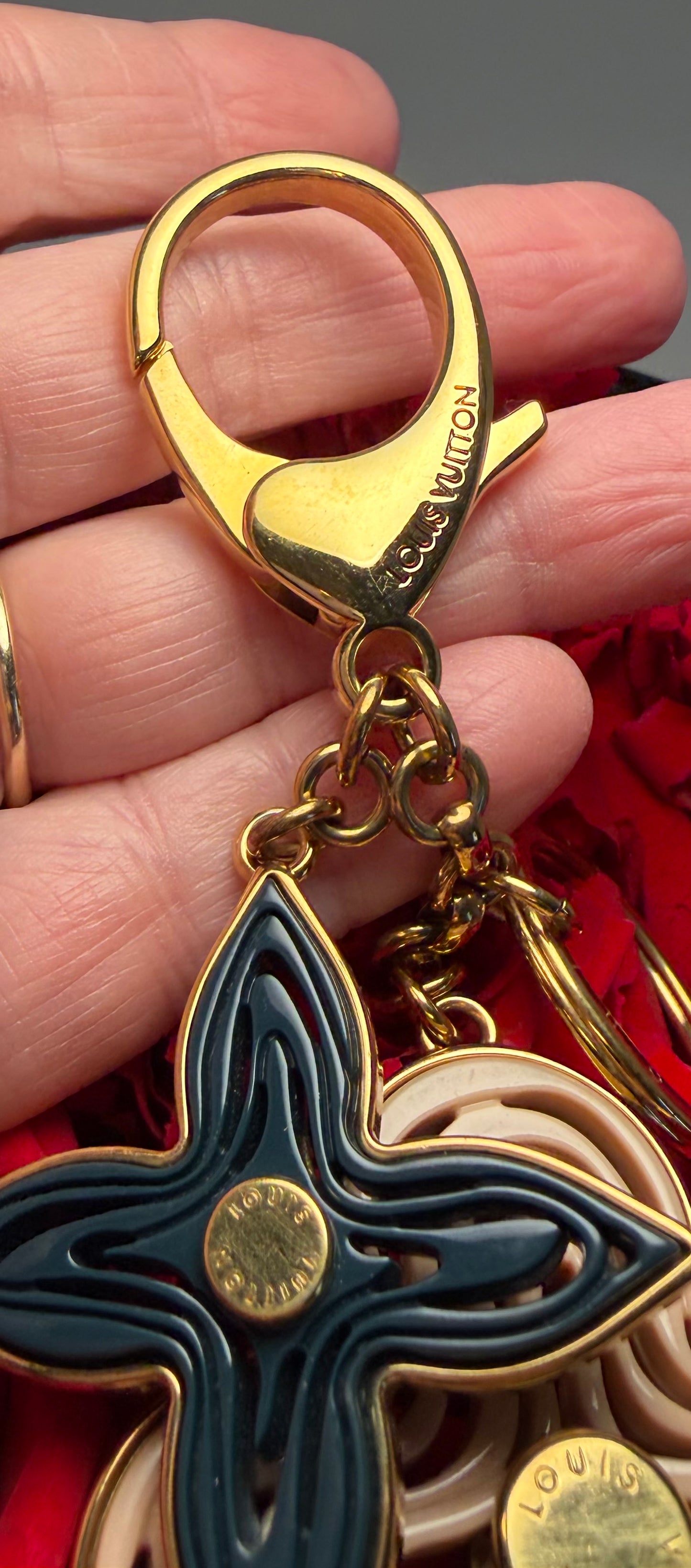 Louis Vuitton Resin Naïf Flower Pink, Black & Gold Bag Charm w/box