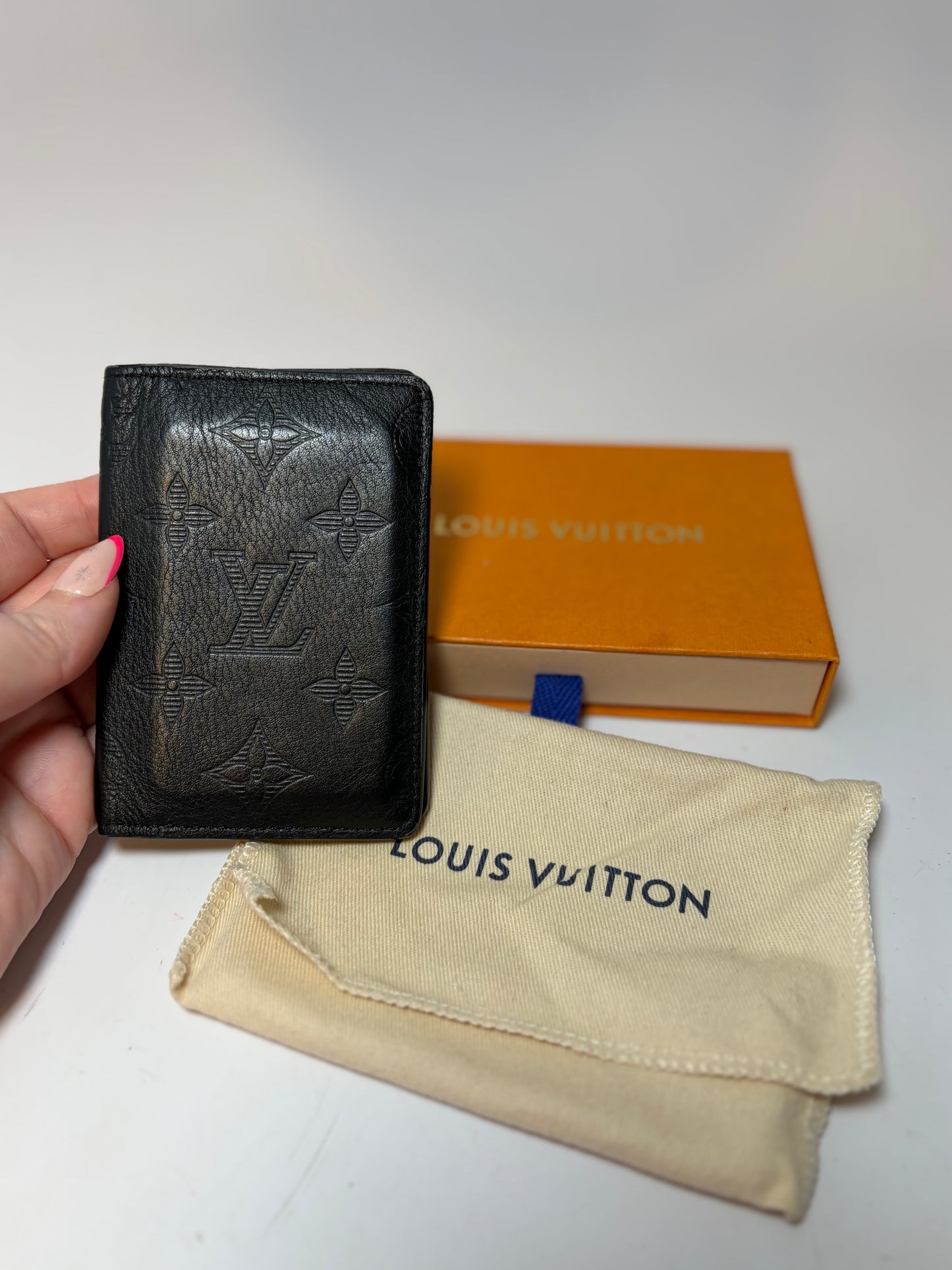 Louis Vuitton Pocket Organizer in Calfskin Shadow Leather Empriente Monogram w/COA, dust bag & box