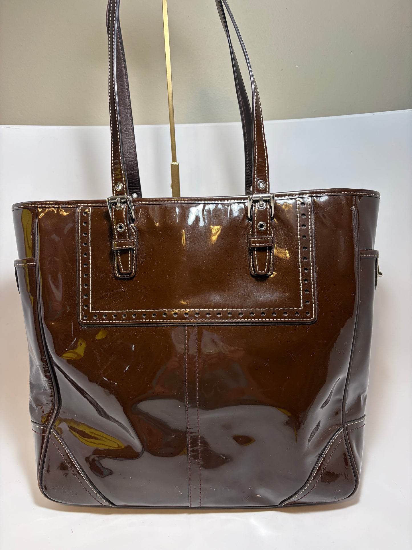 Coach Patent Leather Shoulder Bag/Tote in Chocolate Brown