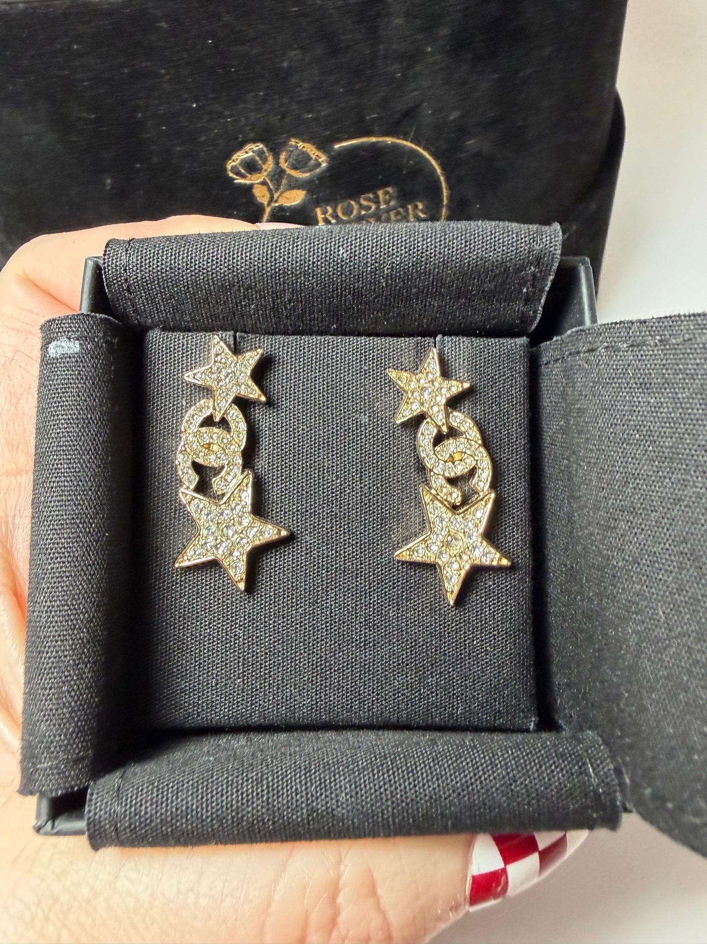 Chanel CC Gold Double Star Earrings