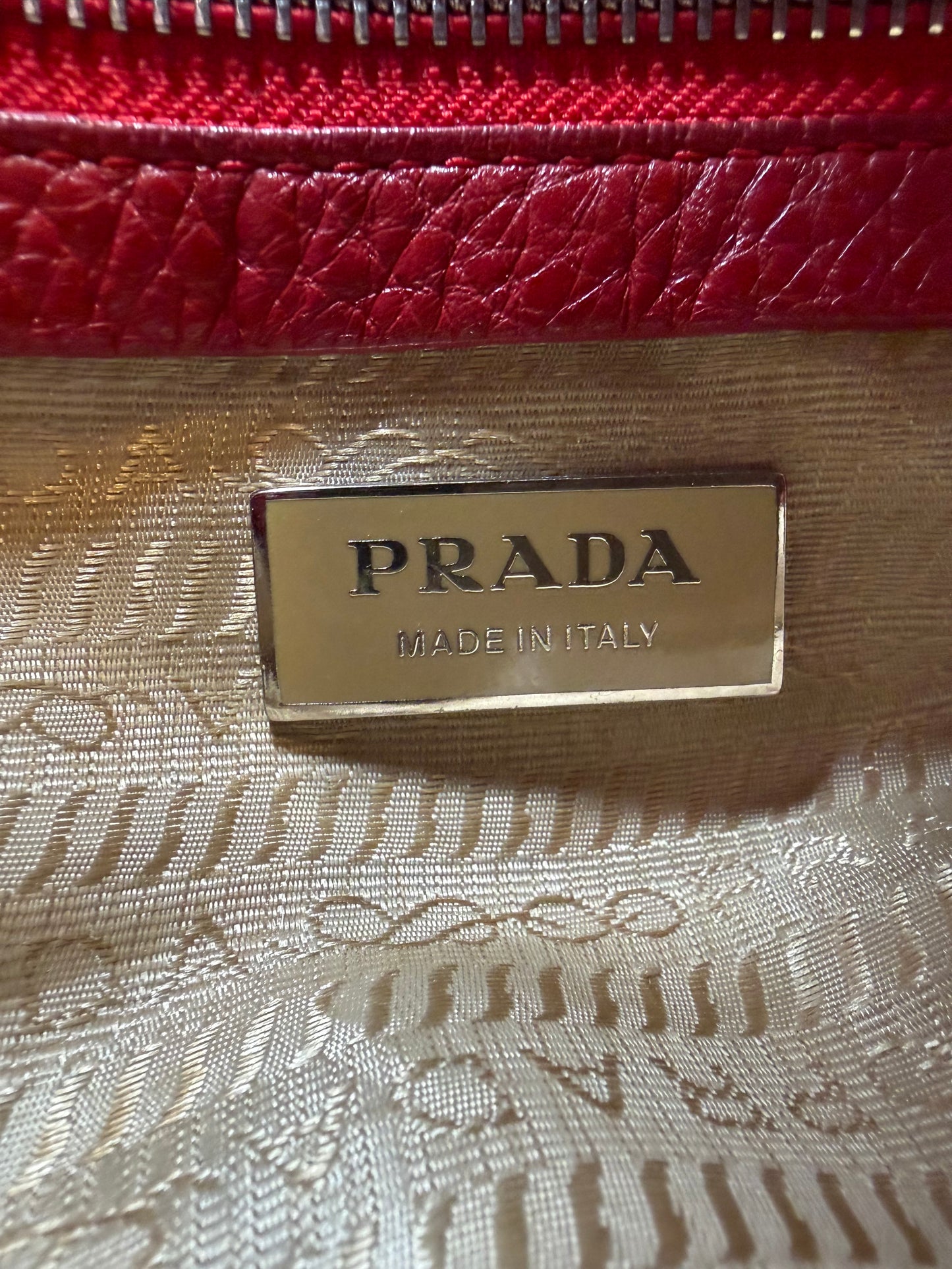 Prada Vitello Easy Rosso Red Leather East West Shoulder Bag