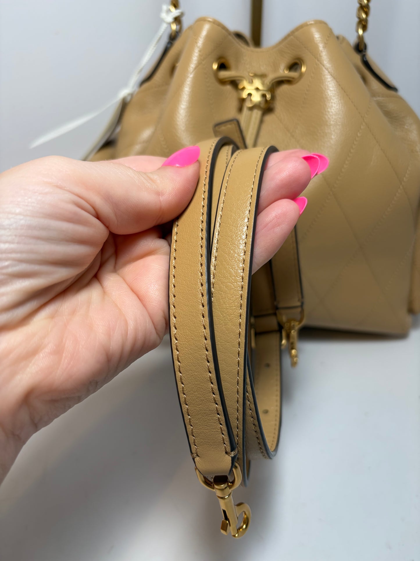 Tory Burch Small Charlie Drawstring Bag/Crossbody in Pecan NWT