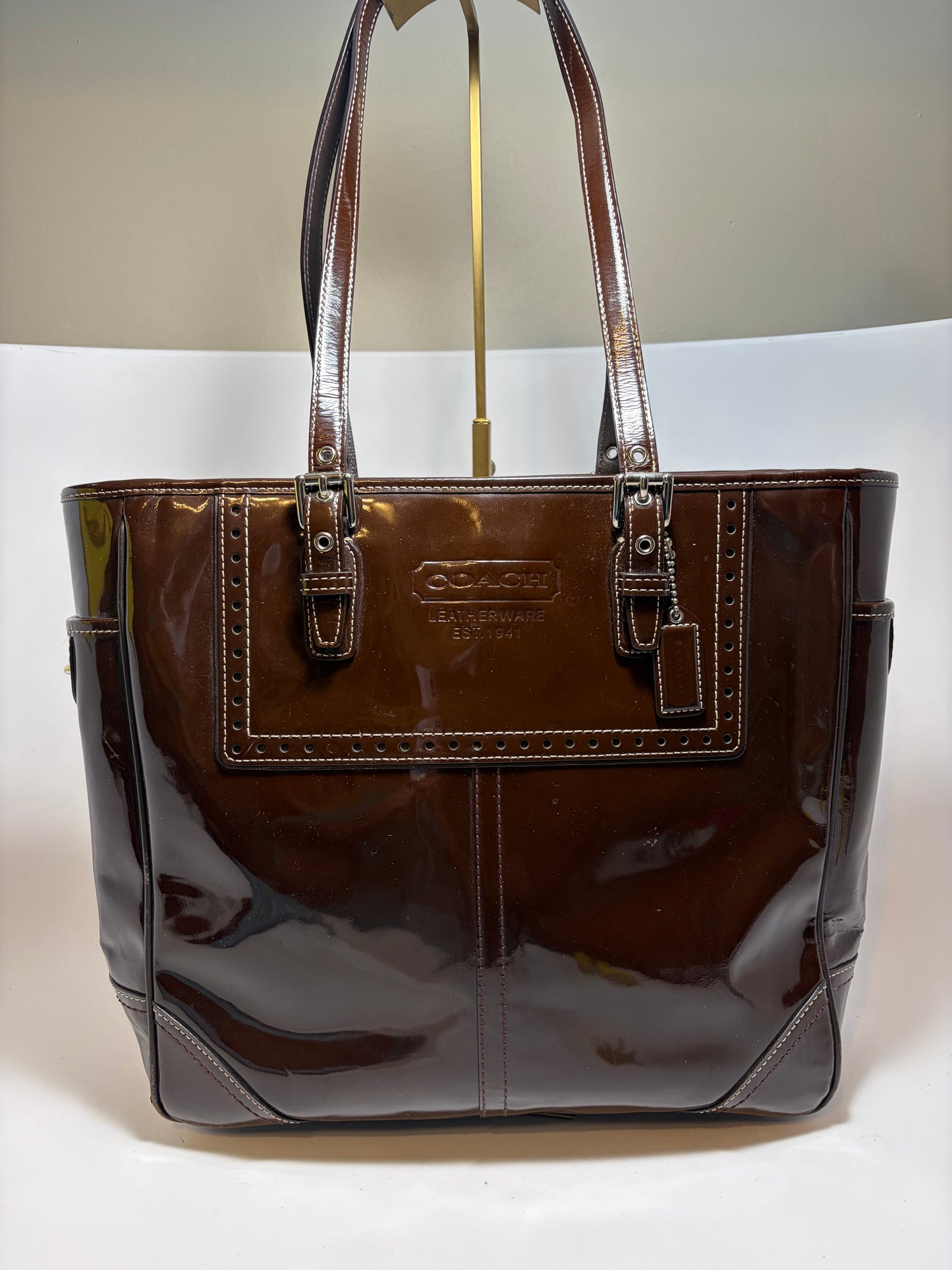 Coach Patent Leather Shoulder Bag/Tote in Chocolate Brown