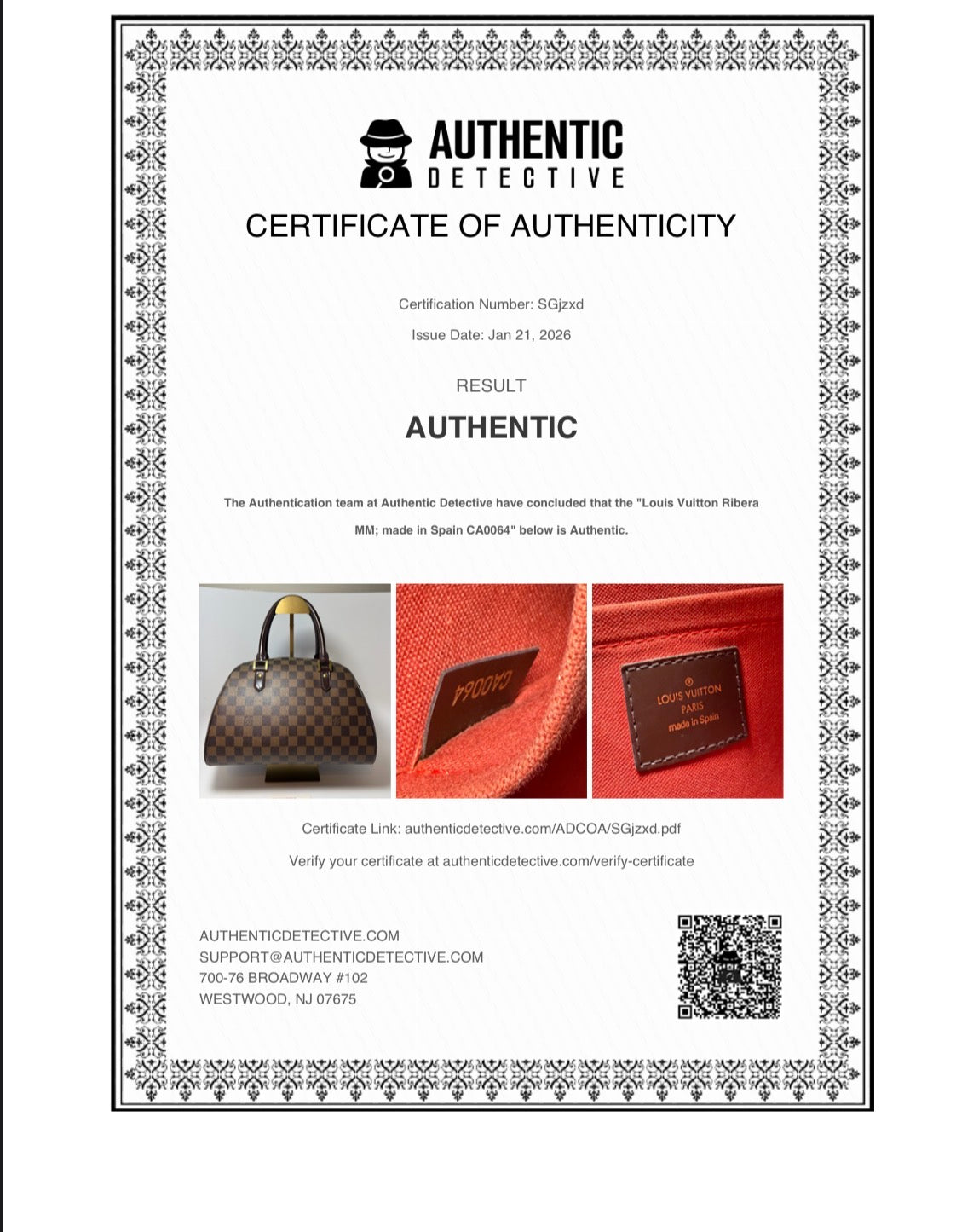 Louis Vuitton Ribera MM Damier Ebene Satchel