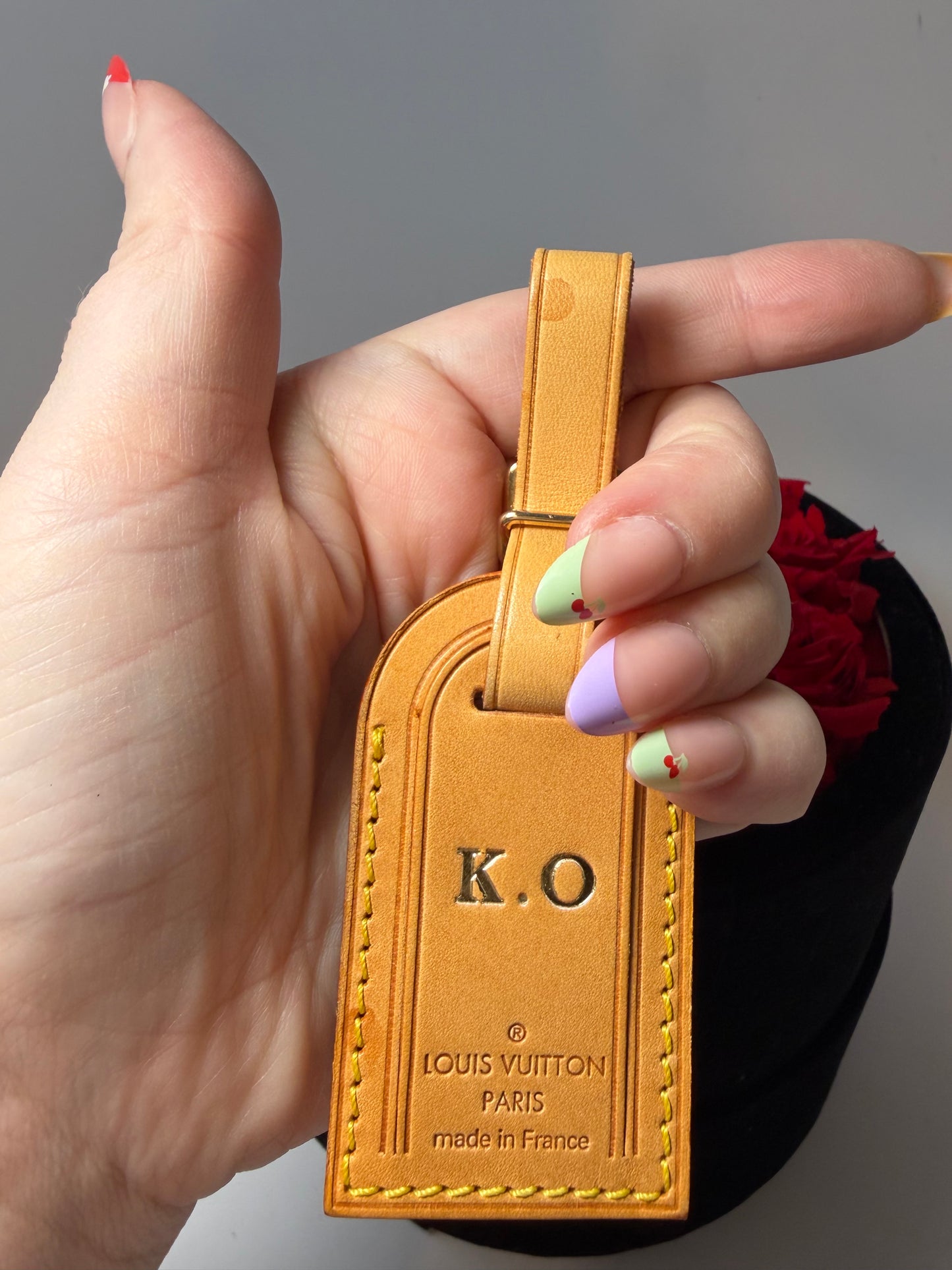 Louis Vuitton Vachetta Leather Luggage Tag Hot Stamped K.O.