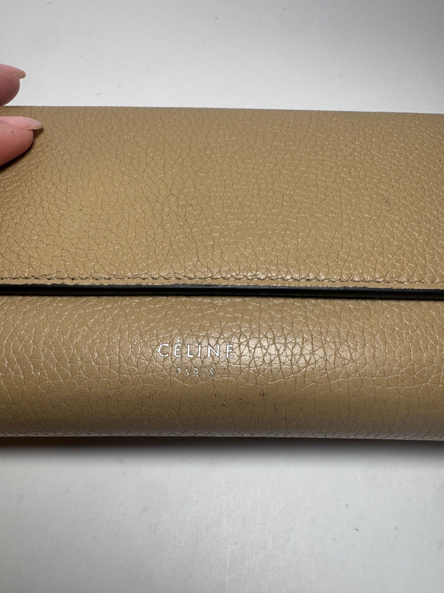 Celine Large Flap Multifunction Wallet Taupe Pebbled Leather Made in Italy