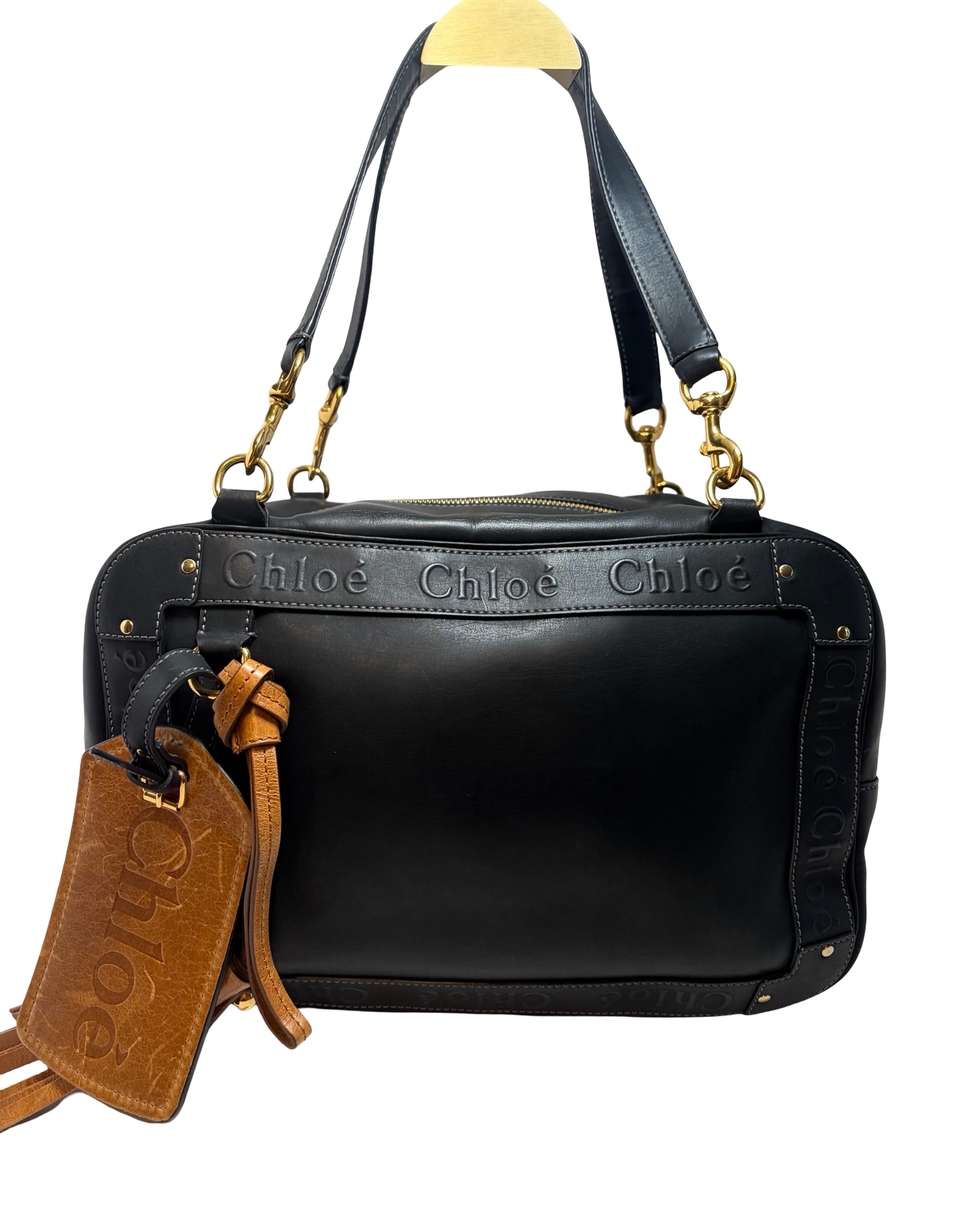 Chloé Eden Black Leather Shoulder Bag w/Large Brown Tag