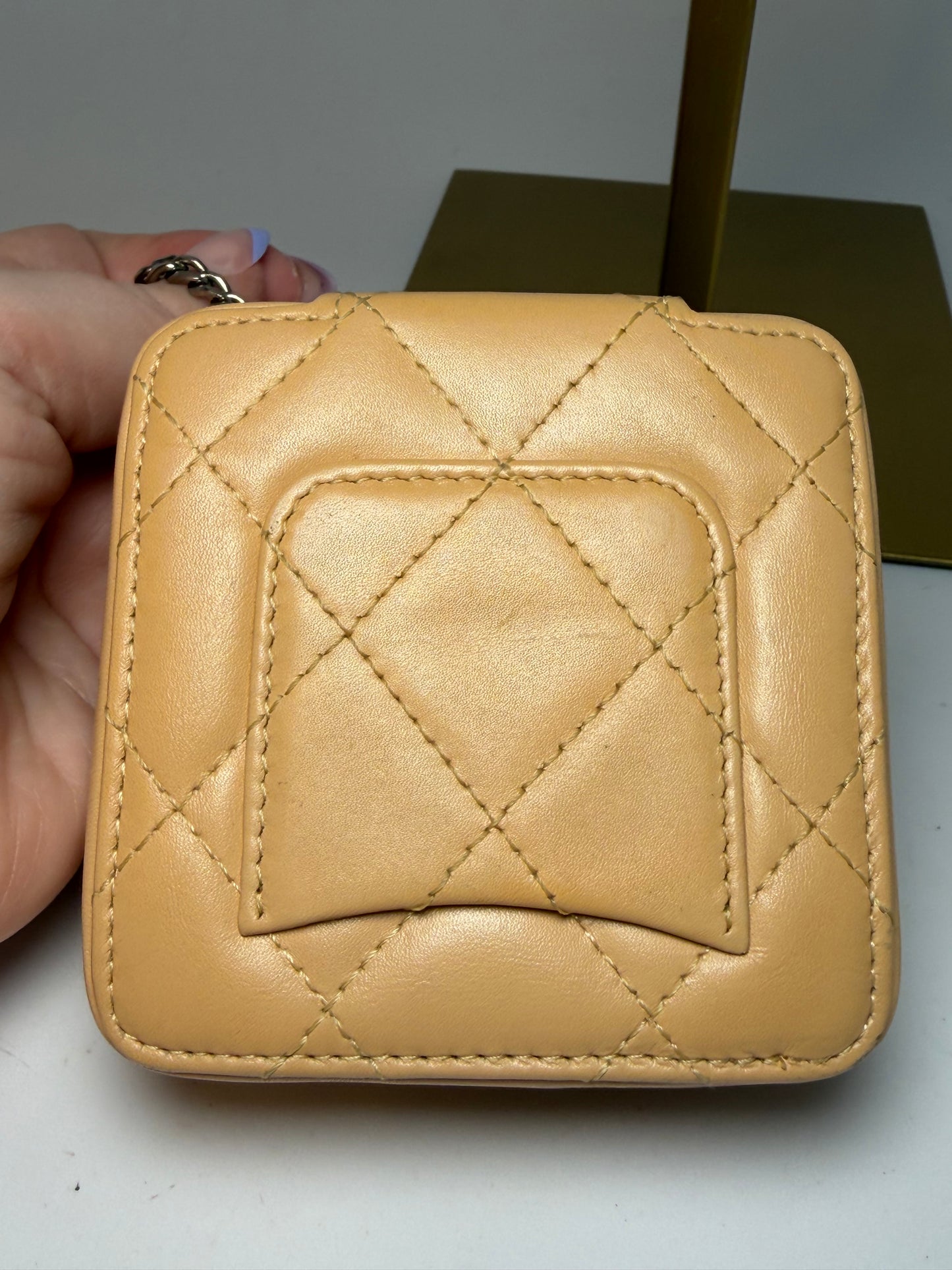 Chanel Beige Cambon Quilted Coin Purse/Mini Cosmetic Case with mirror & COA
