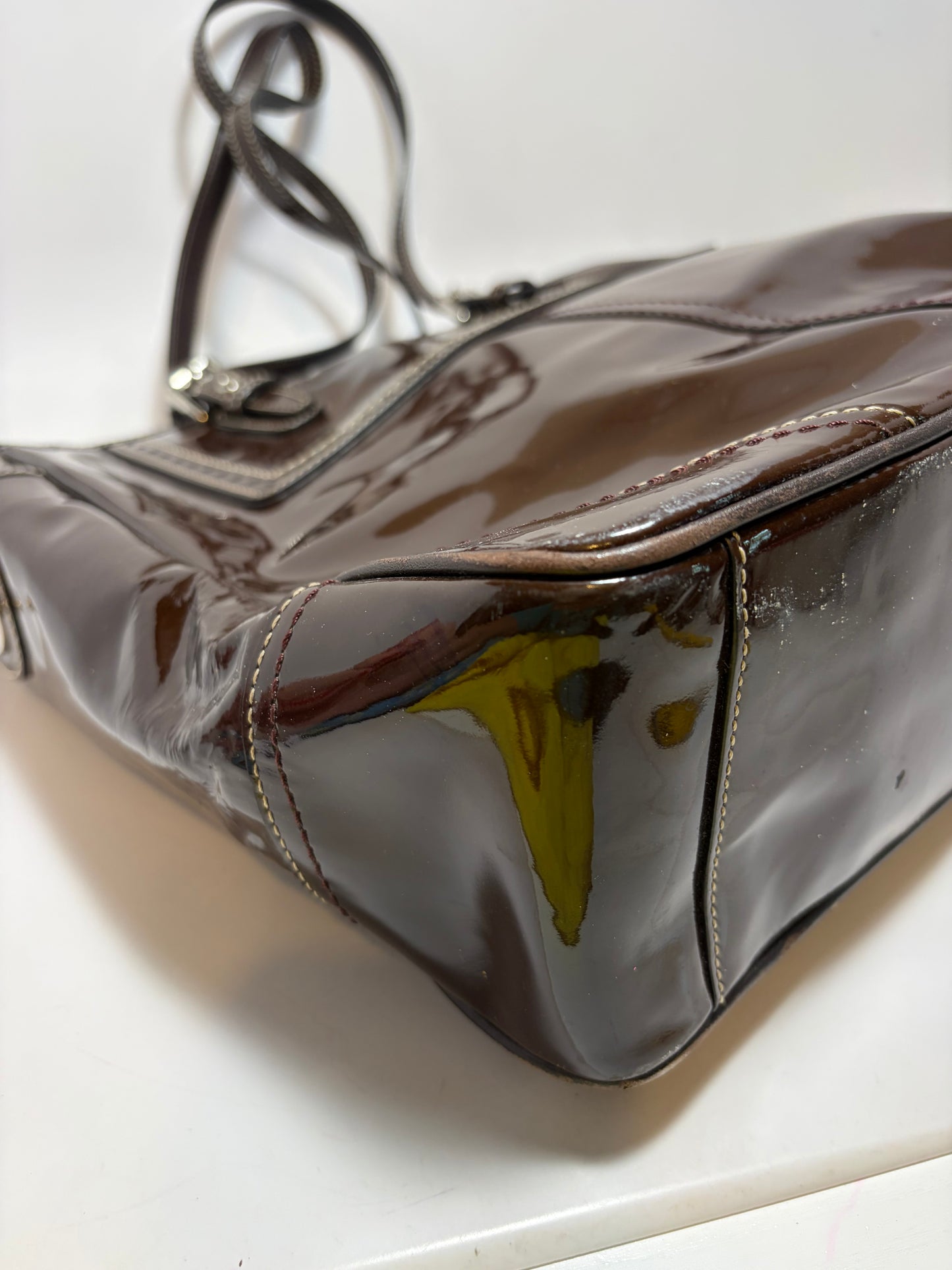 Coach Patent Leather Shoulder Bag/Tote in Chocolate Brown