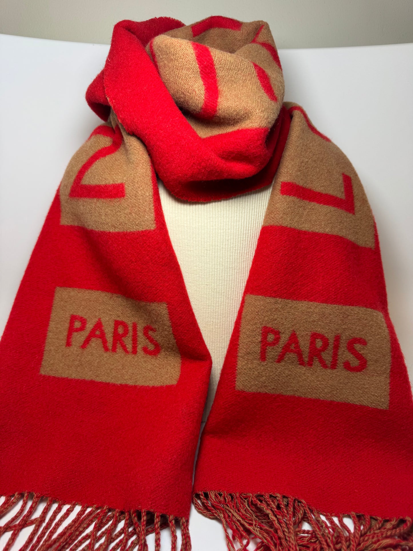 Louis Vuitton Red & Camel Double-Sided 100% Cashmere Winter Scarf Luxury Fashion