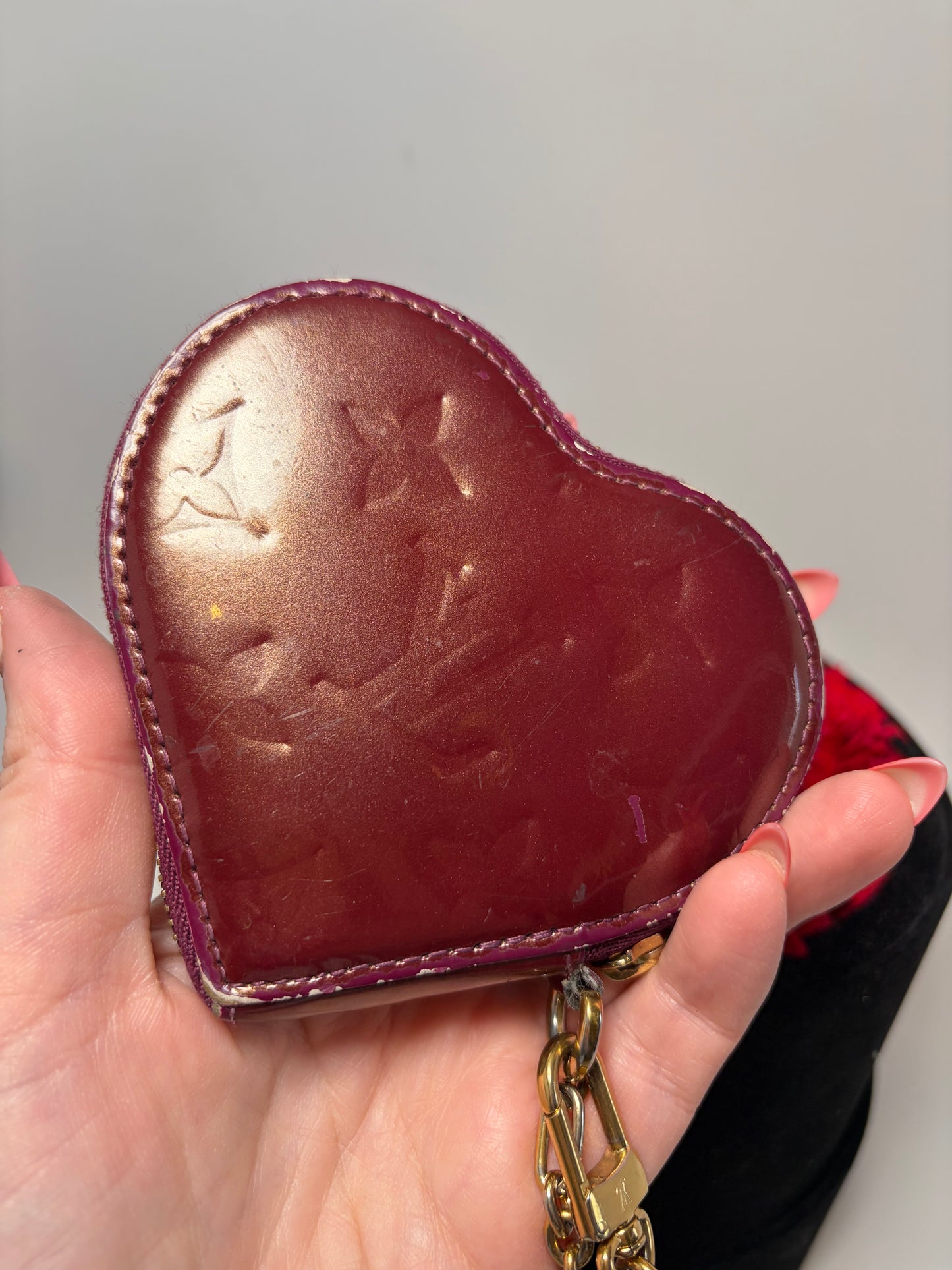 Louis Vuitton Monogram Vernis Heart Coin Purse in Amarante Color