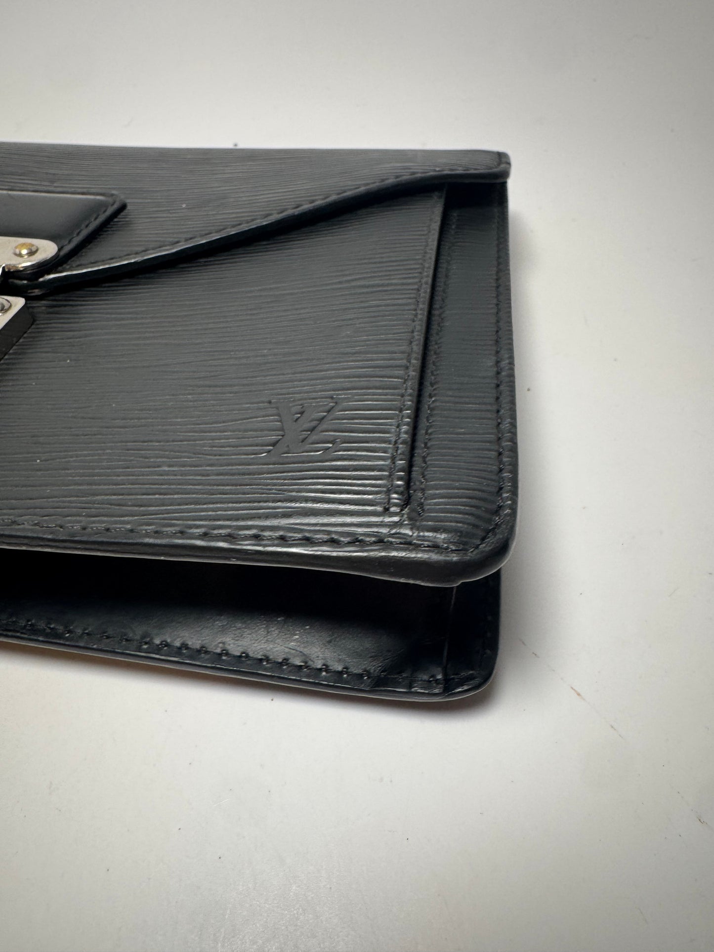 Louis Vuitton Pochette Sellier Black Epi Leather Clutchw/Silver Hardware