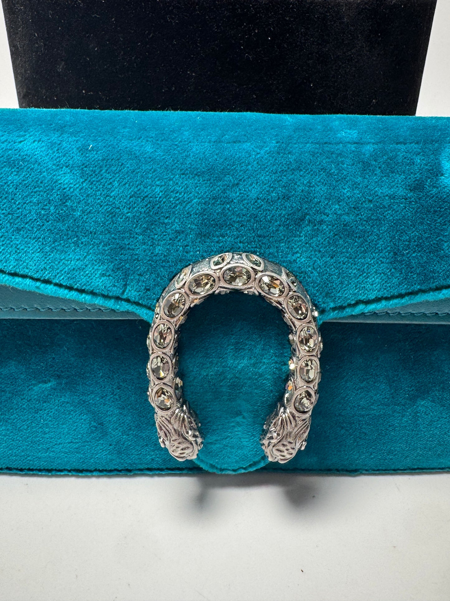 Gucci Velvet Super Mini Dionysus Shoulder Bag Pavone Cyan