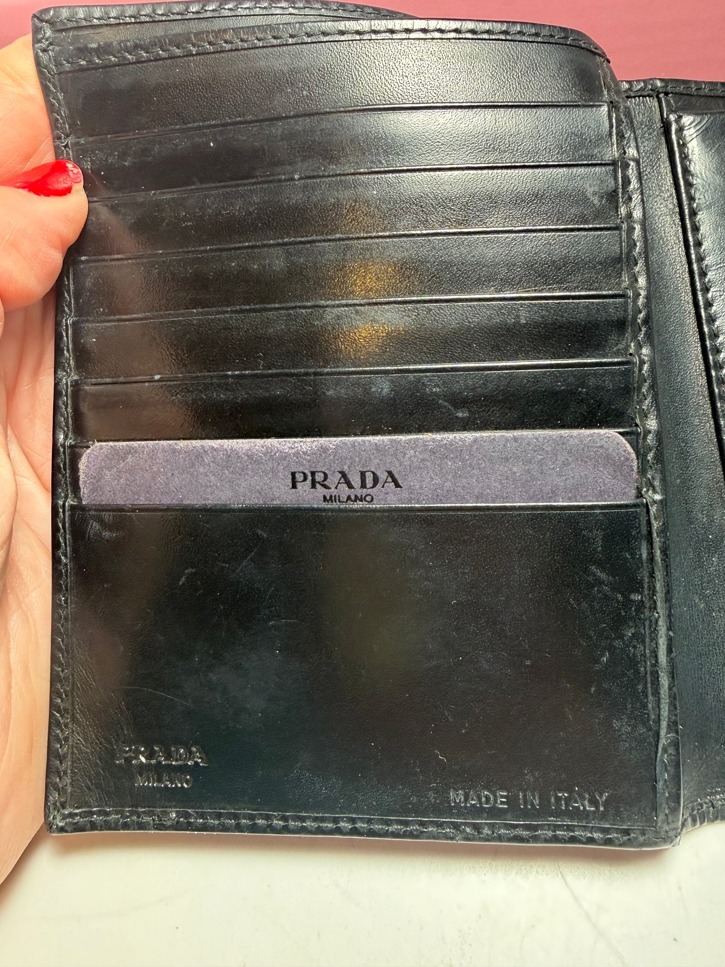 Prada Black Leather Trifold Wallet