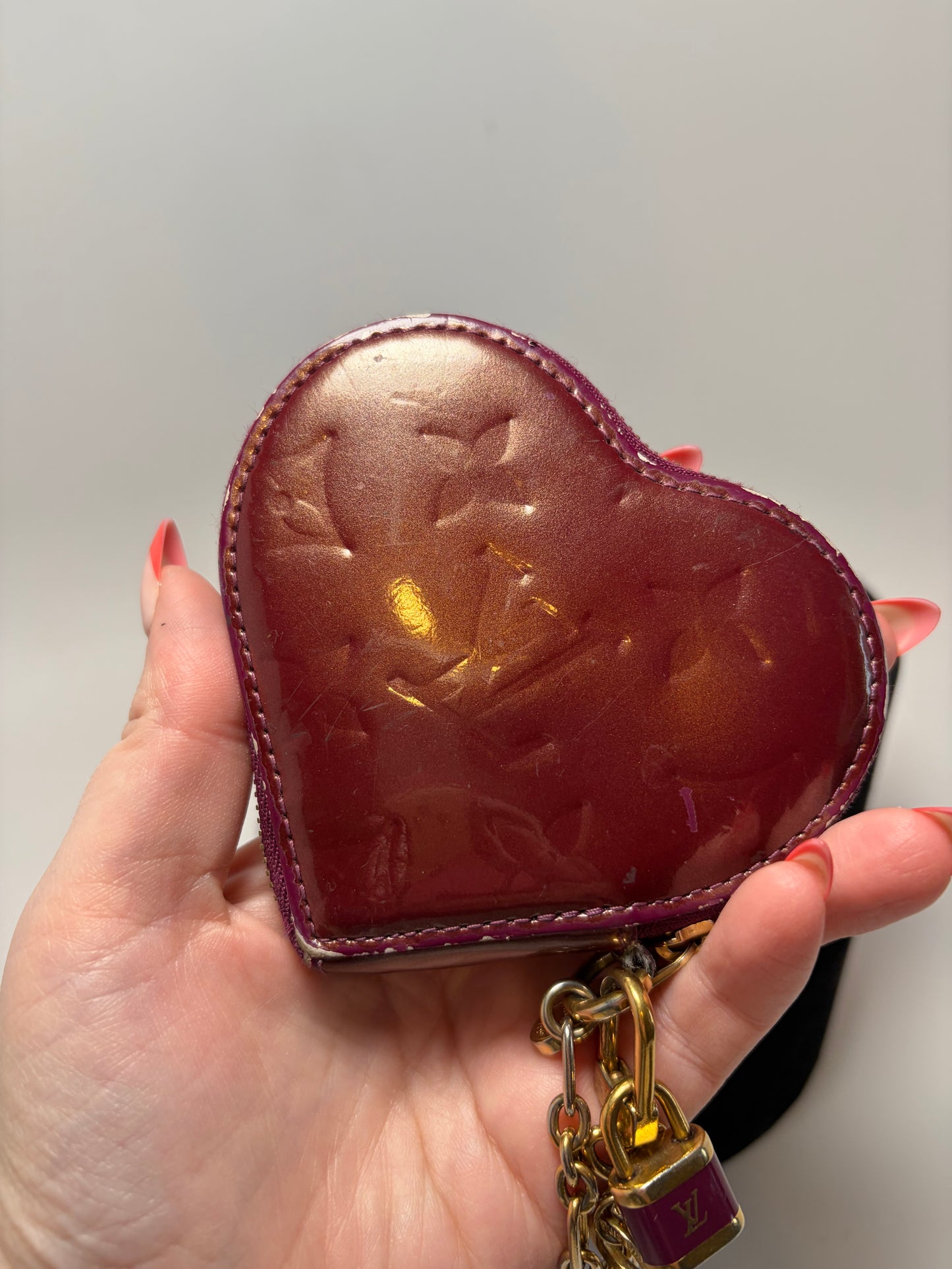 Louis Vuitton Monogram Vernis Heart Coin Purse in Amarante Color