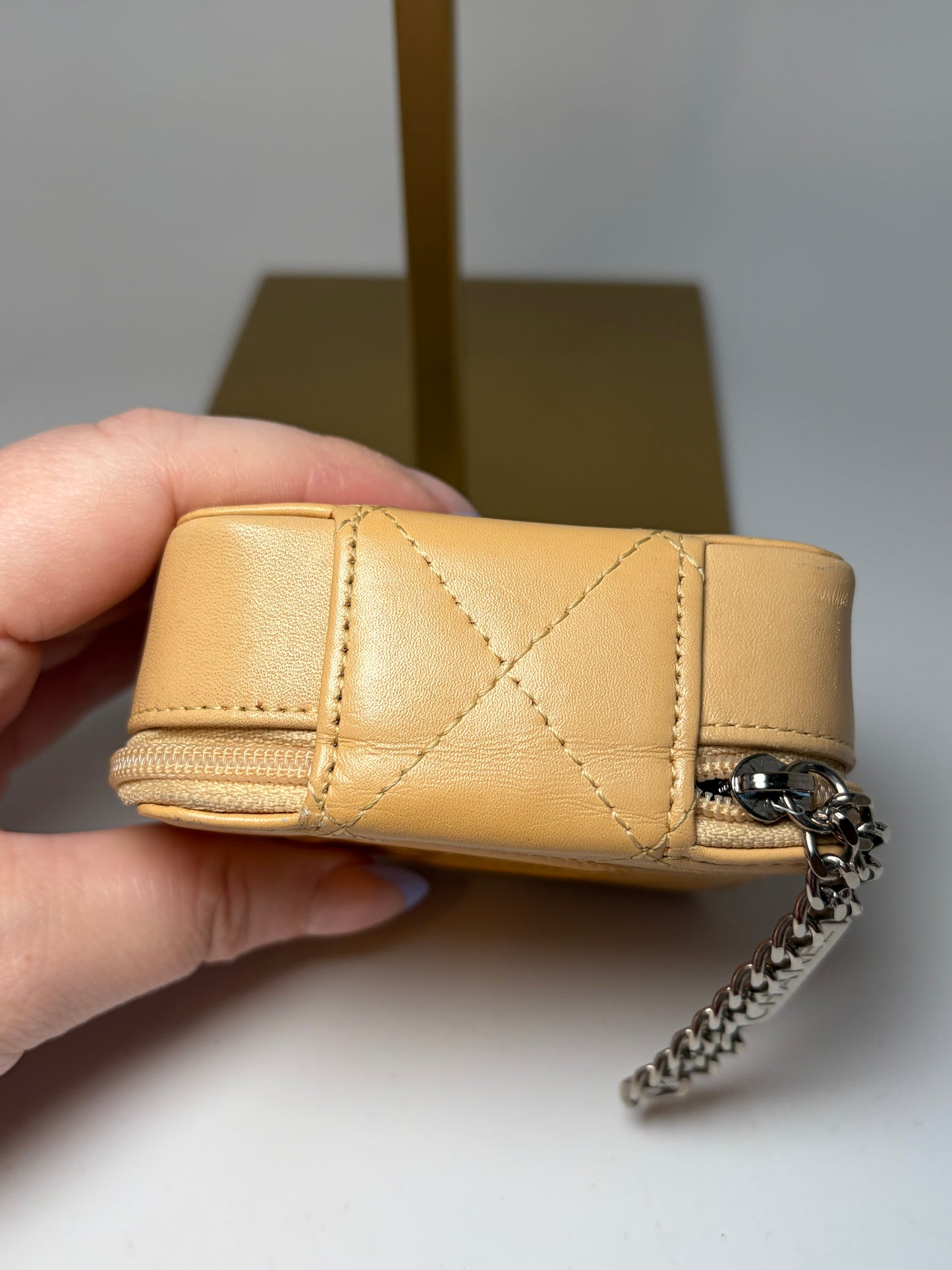 Chanel Beige Cambon Quilted Coin Purse/Mini Cosmetic Case with mirror & COA