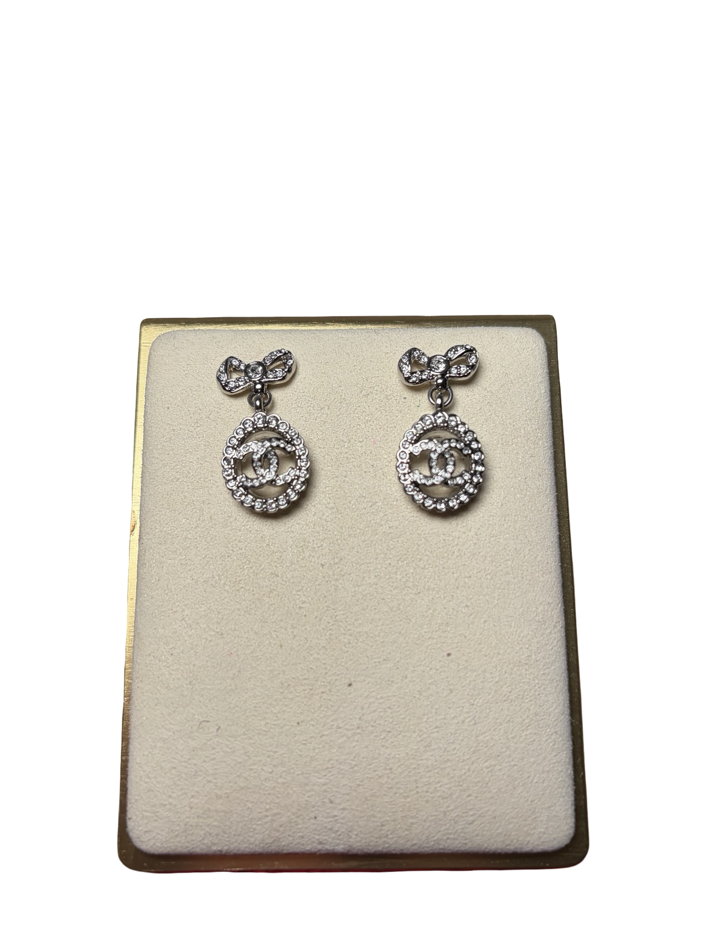 Chanel Coco Mark Ribbon Motif Crystal Post Earrings