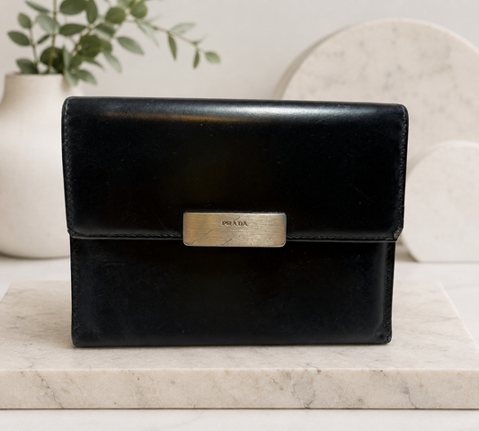 Prada Black Leather Trifold Wallet