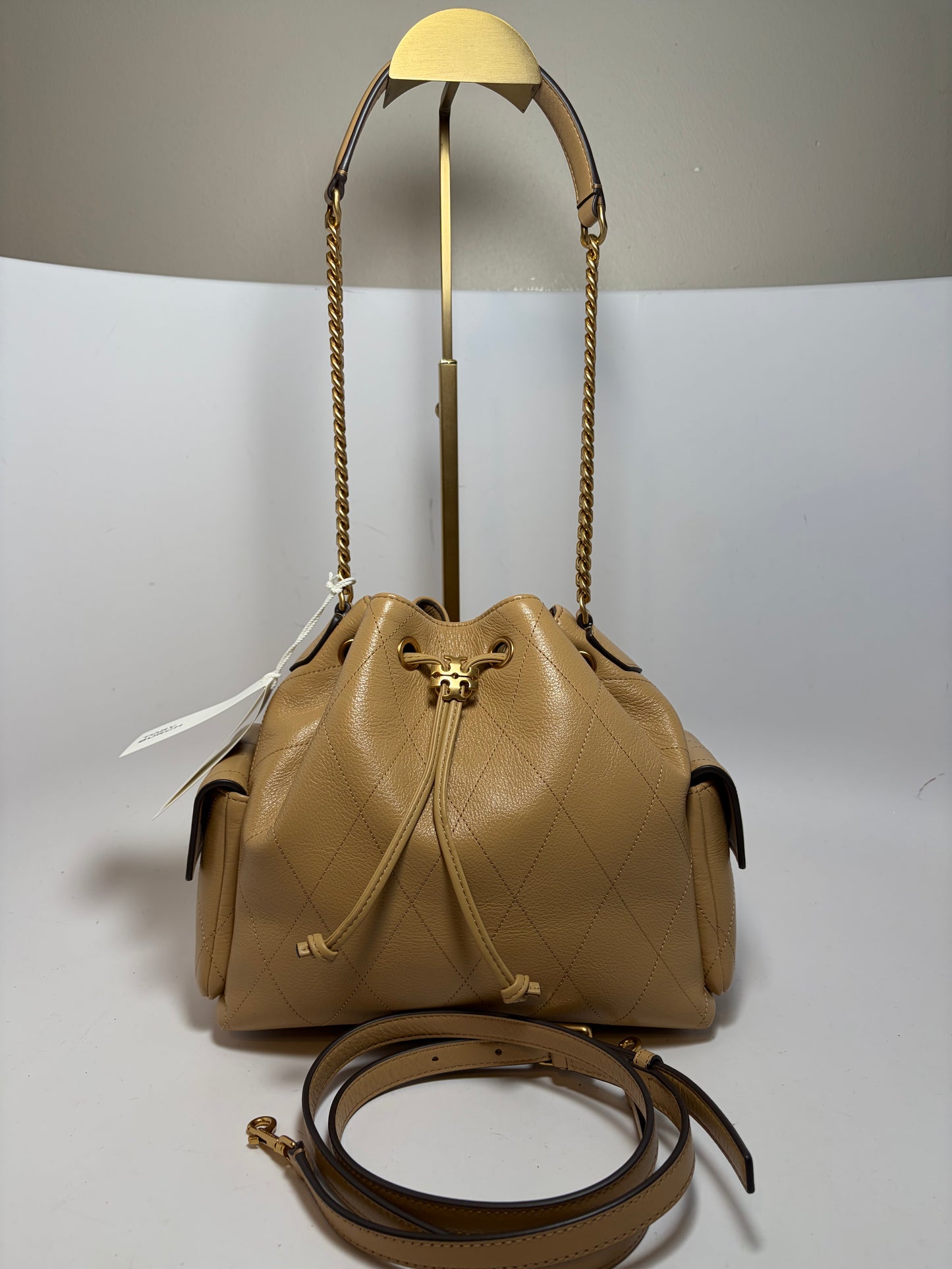 Tory Burch Small Charlie Drawstring Bag/Crossbody in Pecan NWT