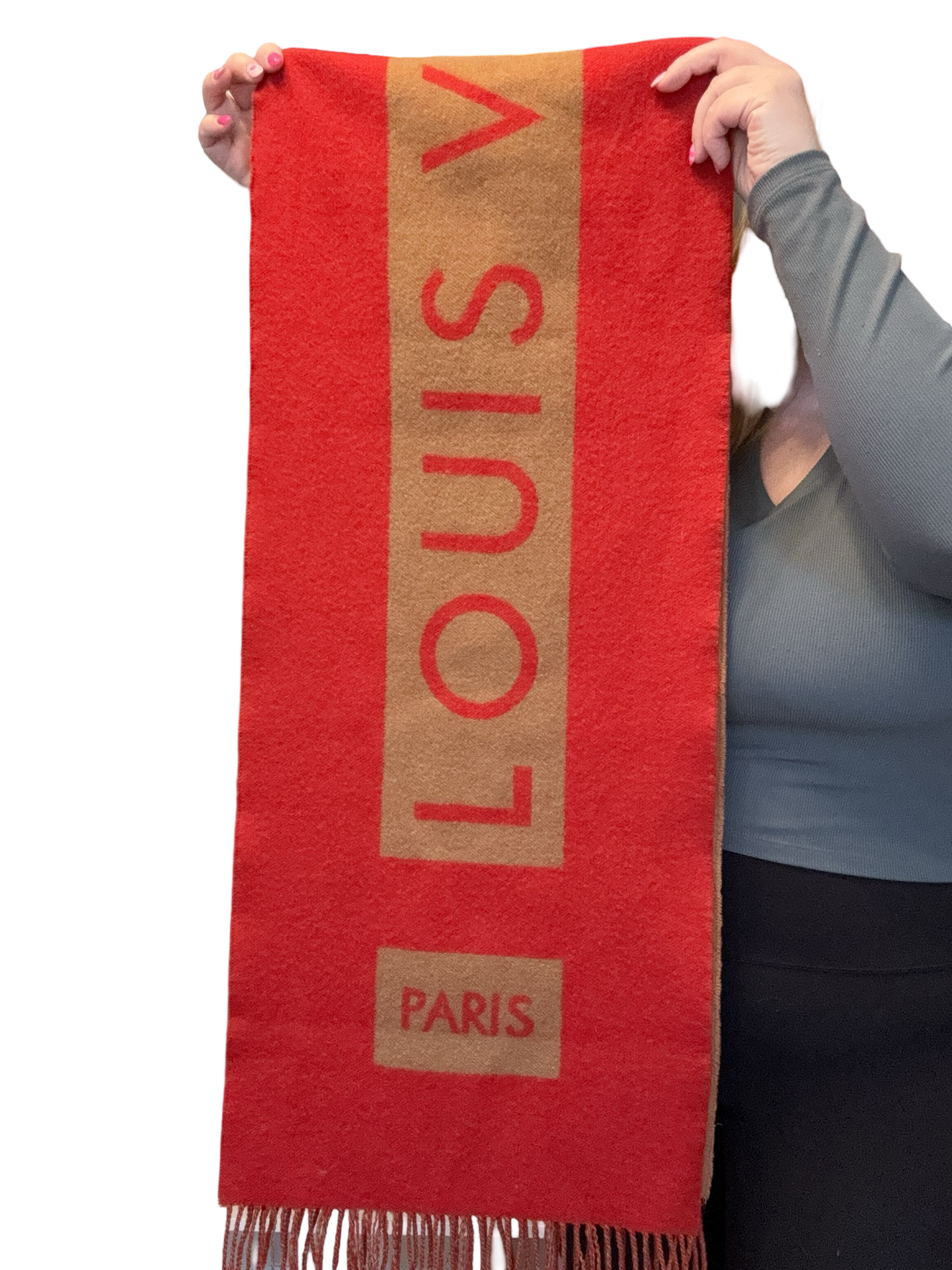 Louis Vuitton Red & Camel Double-Sided 100% Cashmere Winter Scarf Luxury Fashion