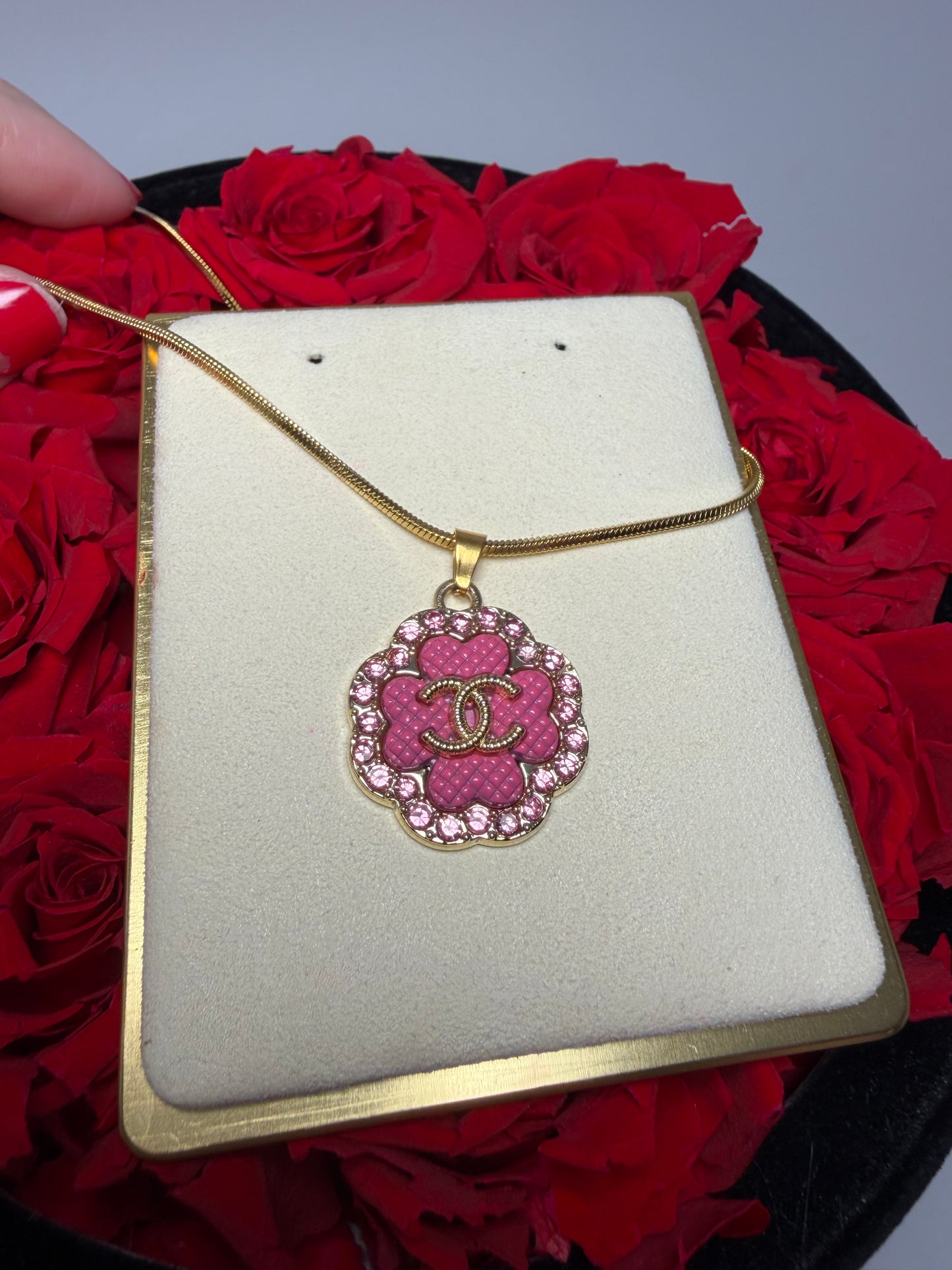 Upcycled Chanel Pink Clover Necklace
