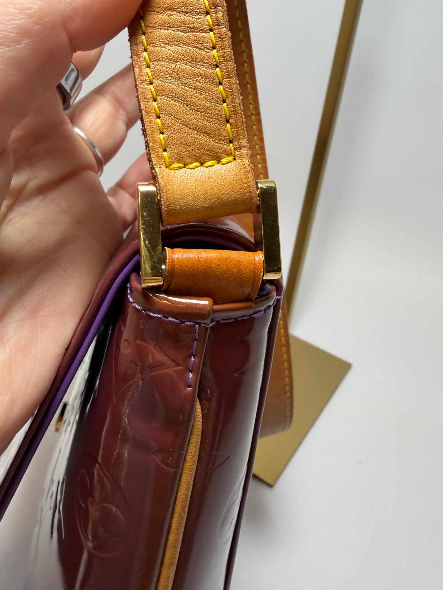 Louis Vuitton Thompson Street Purple Vernis Leather Monogram Shoulder Bag with Purple leather interior