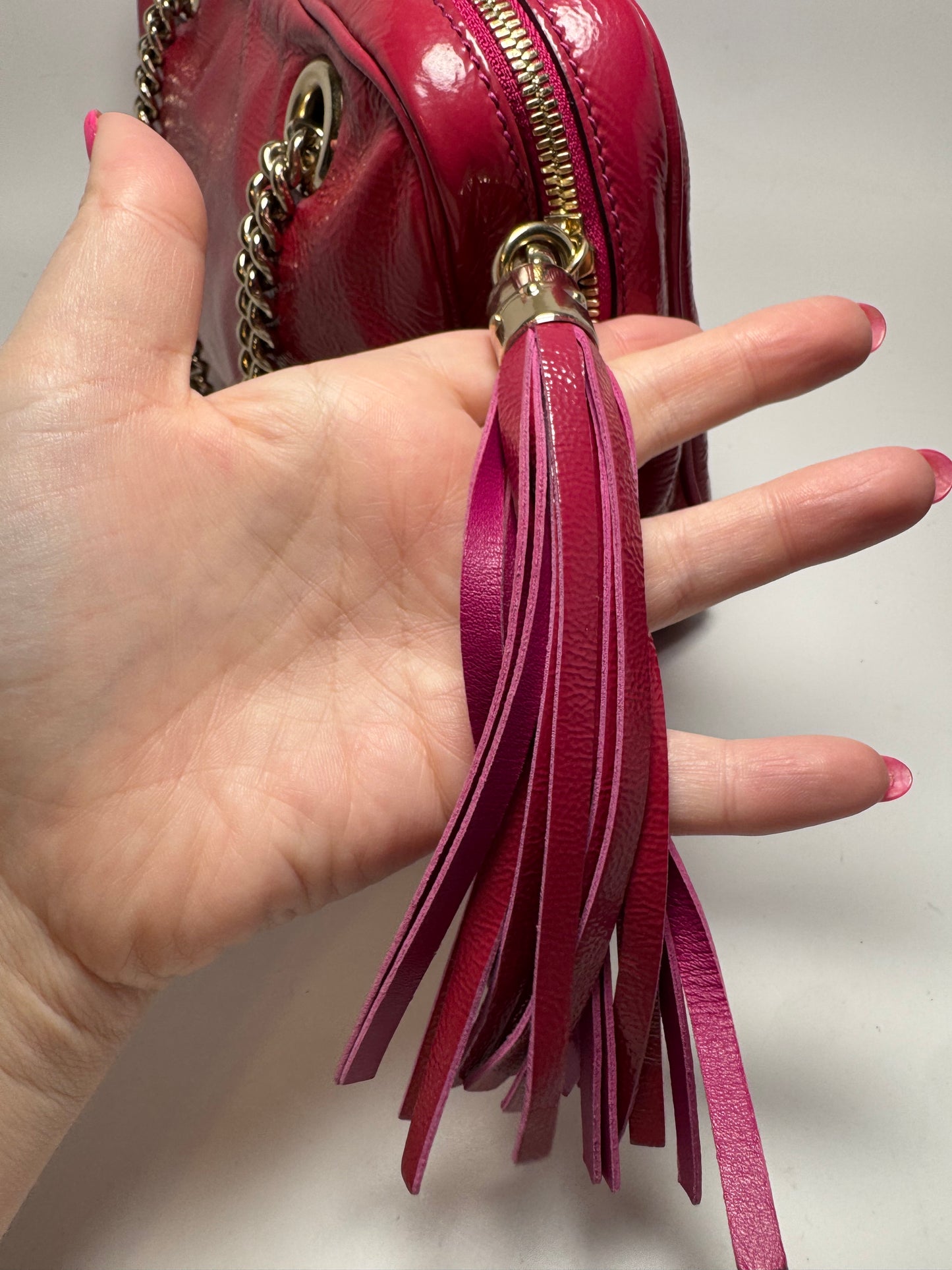 Gucci Raspberry Pink Soho Chain Strap Patent Leather