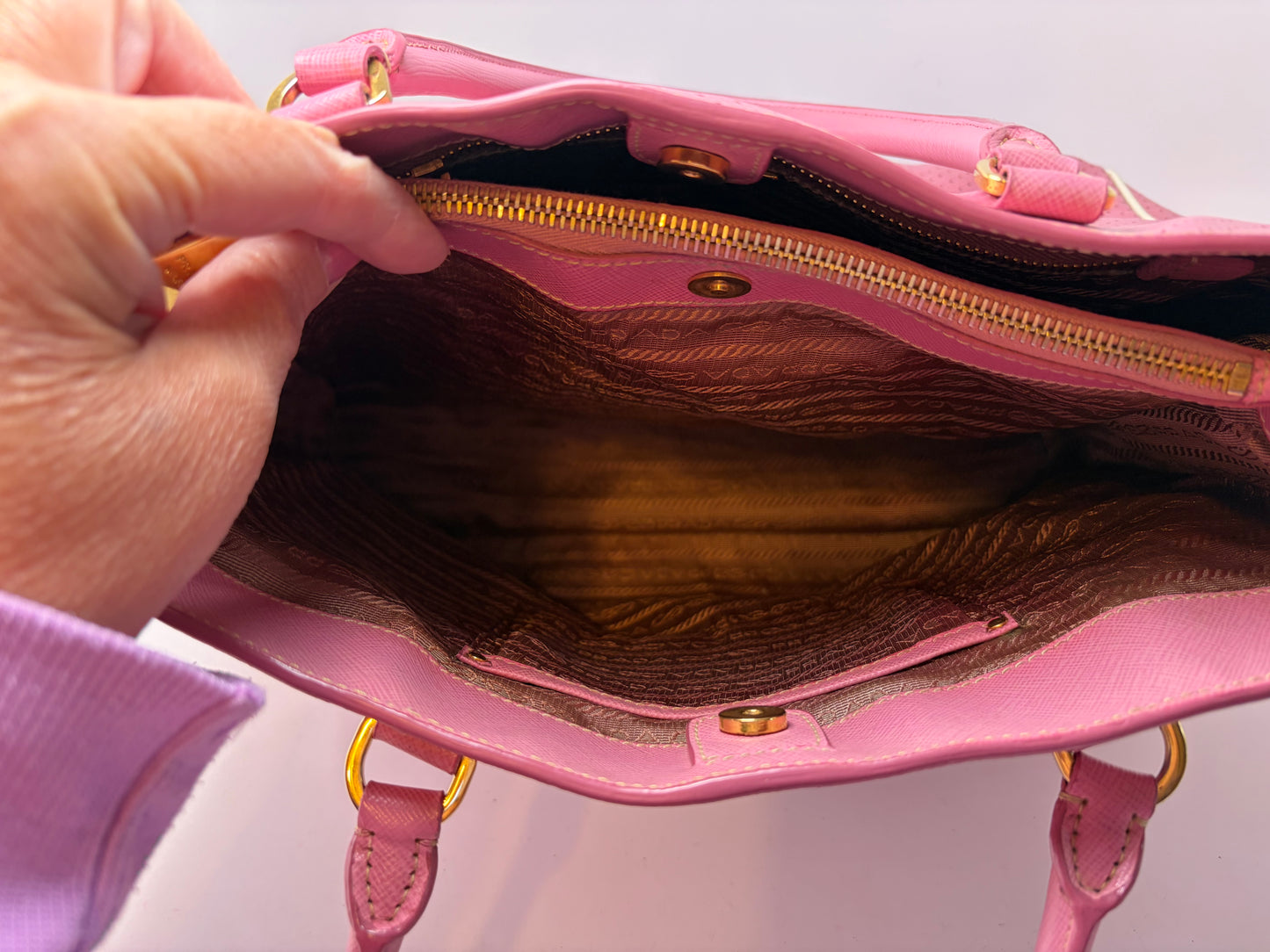 Prada Galleria Pink Perforated Leather Bag with Leather w/ Strap