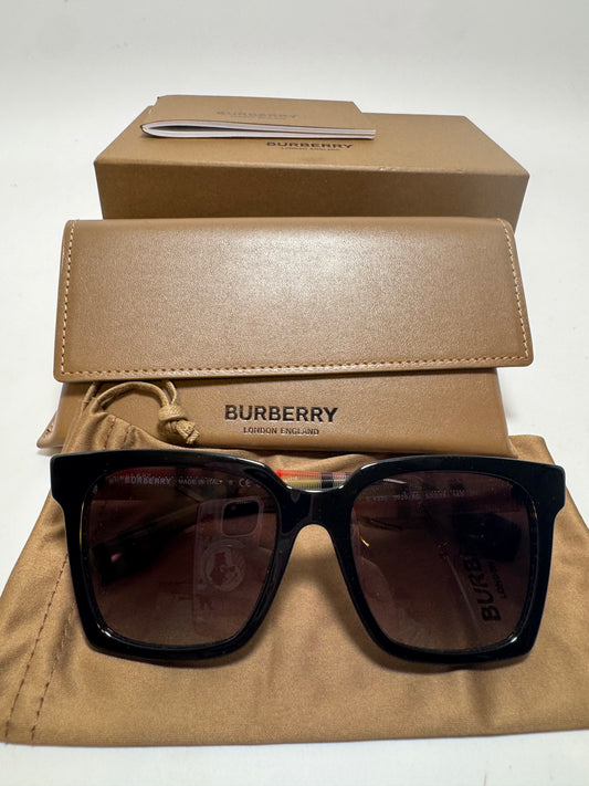 Burberry BE4335 Maple Black Square Sunglasses – Check Plaid Arms, Made in Italy